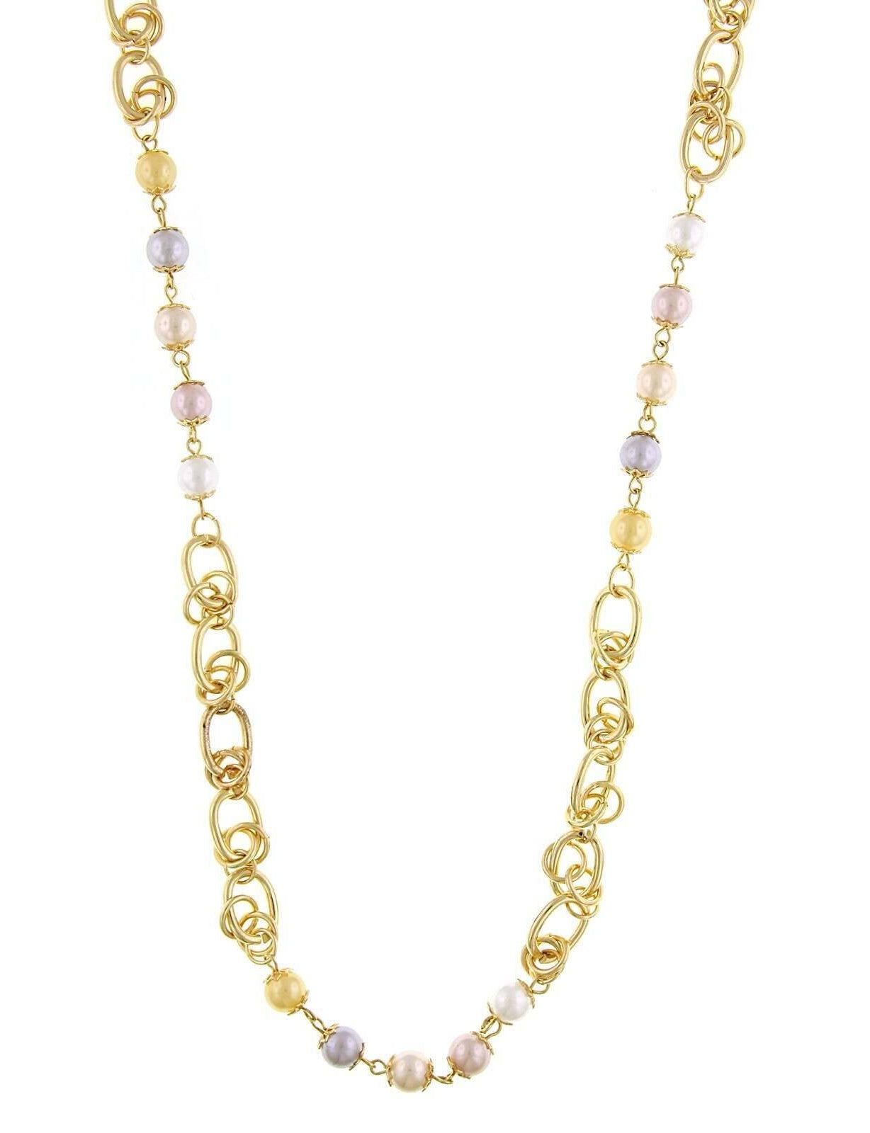 1928 Jewelry Multi-Color 8mm Faux Pearl Chain Strand Necklace 28" + 2" Extender