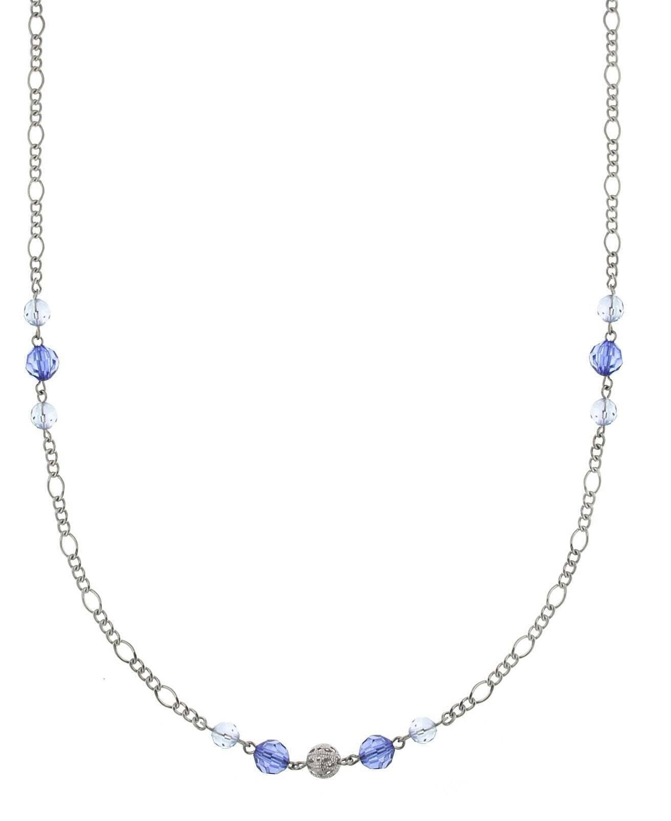 1928 Jewelry Blue Crystal And Filigree Bead Slim Long Necklace 42"