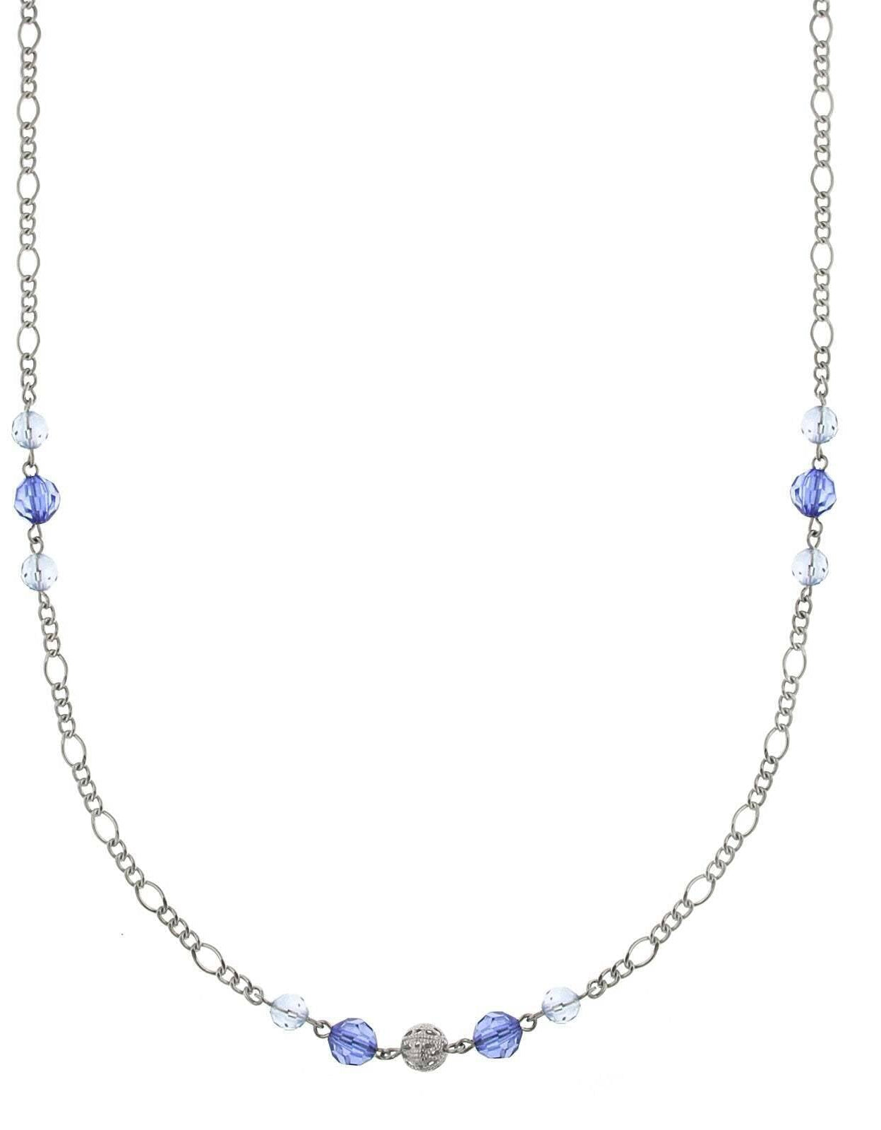 1928 Jewelry Blue Crystal And Filigree Bead Slim Long Necklace 42"