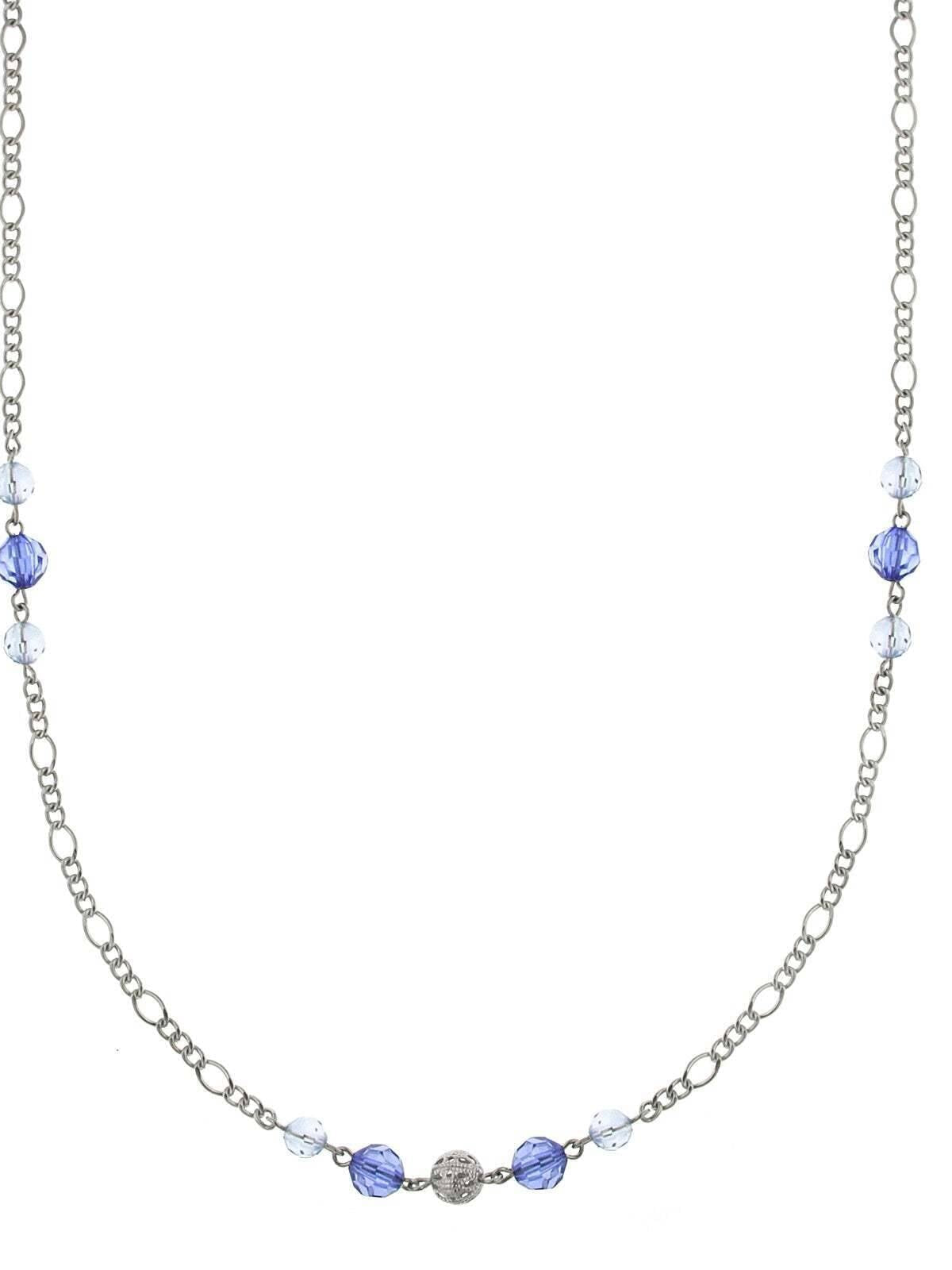 1928 Jewelry Blue Crystal And Filigree Bead Slim Long Necklace 42"