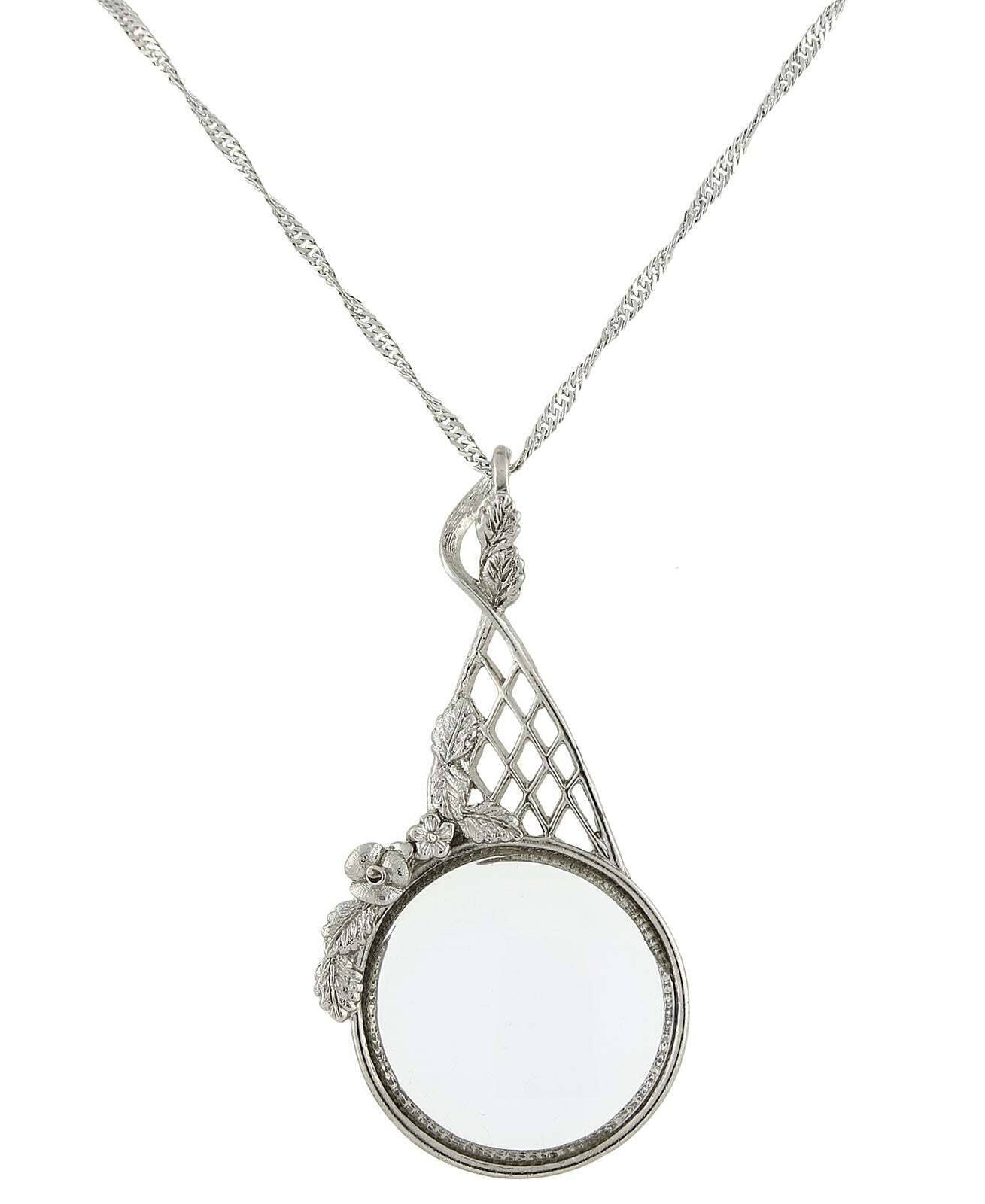 1928 Jewelry Floral Filigree Magnifying Glass Necklace 28" - Magnification Power: 2X