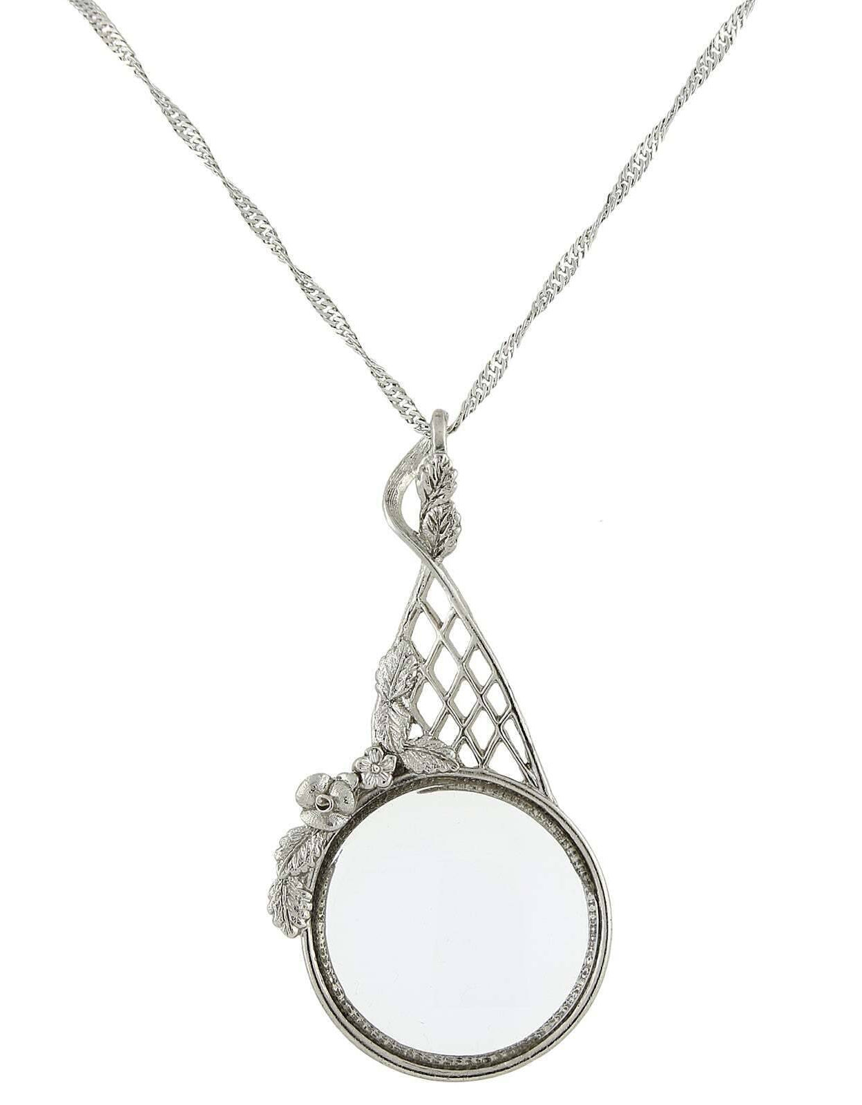 1928 Jewelry Floral Filigree Magnifying Glass Necklace 28" - Magnification Power: 2X
