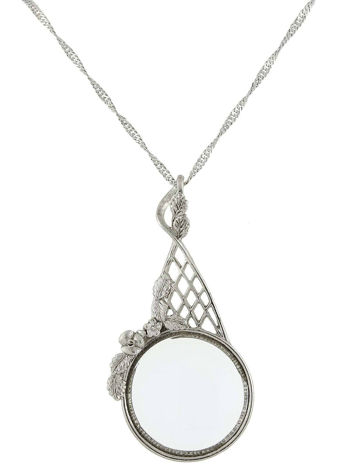 1928 Jewelry Floral Filigree Magnifying Glass Necklace 28" - Magnification Power: 2X