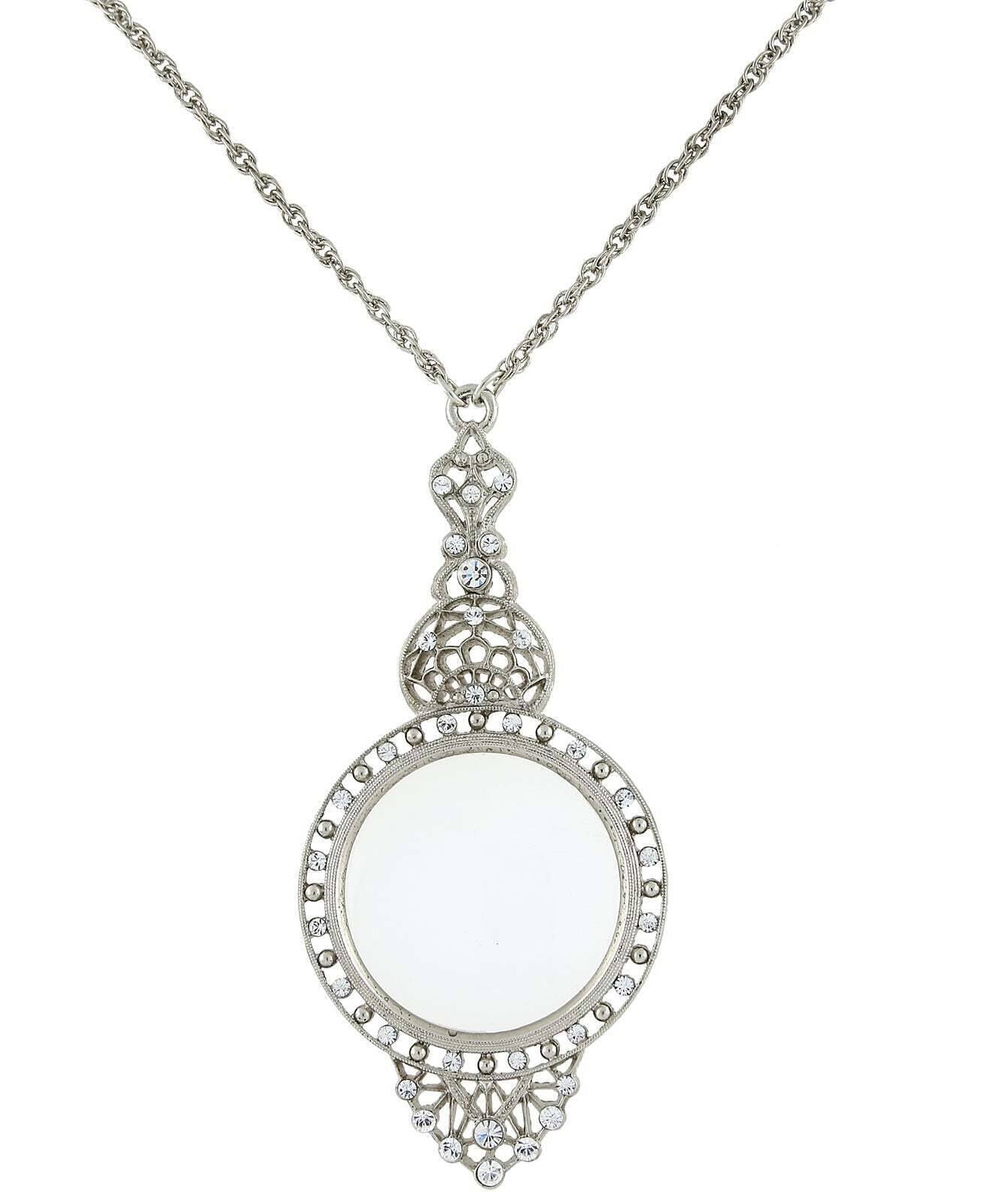 1928 Jewelry Crystal Filigree Magnifying Glass Necklace 30" - Magnification Power: 2X