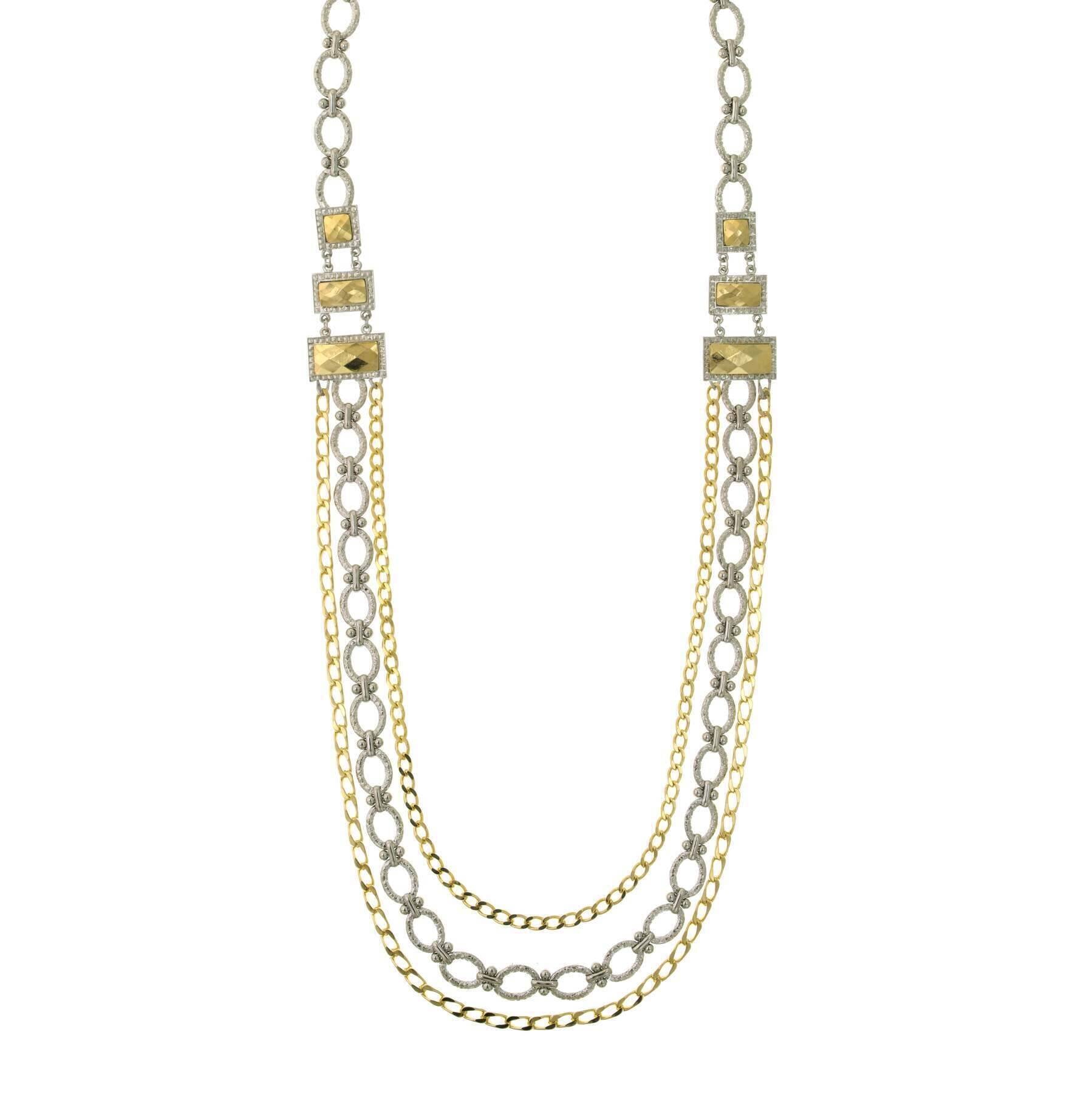 1928 Jewelry Fusion Lux Silver And Gold Chain Draped Necklace 34"