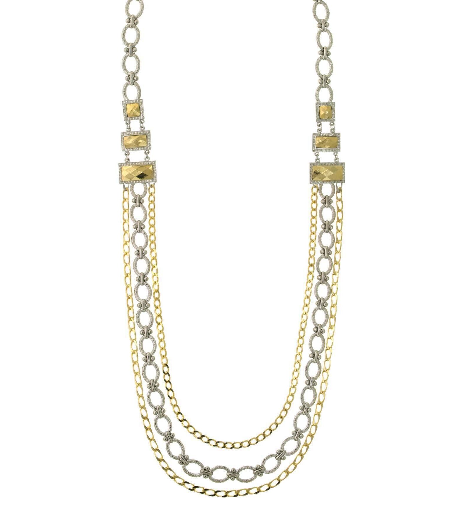 1928 Jewelry Fusion Lux Silver And Gold Chain Draped Necklace 34"