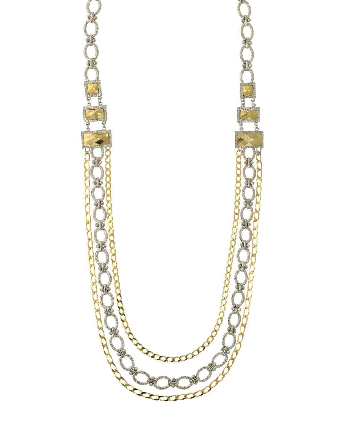 1928 Jewelry Fusion Lux Silver And Gold Chain Draped Necklace 34"