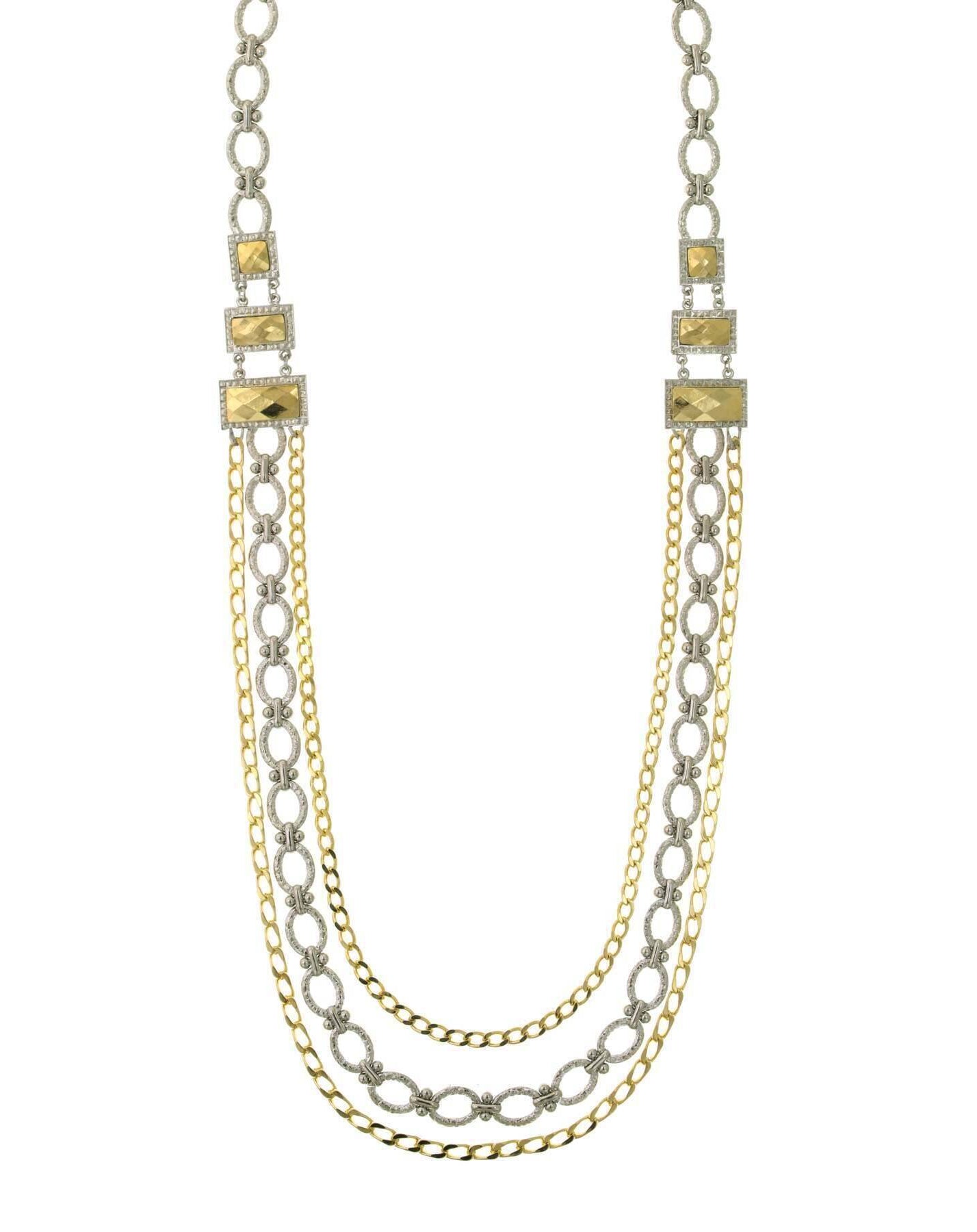 1928 Jewelry Fusion Lux Silver And Gold Chain Draped Necklace 34"