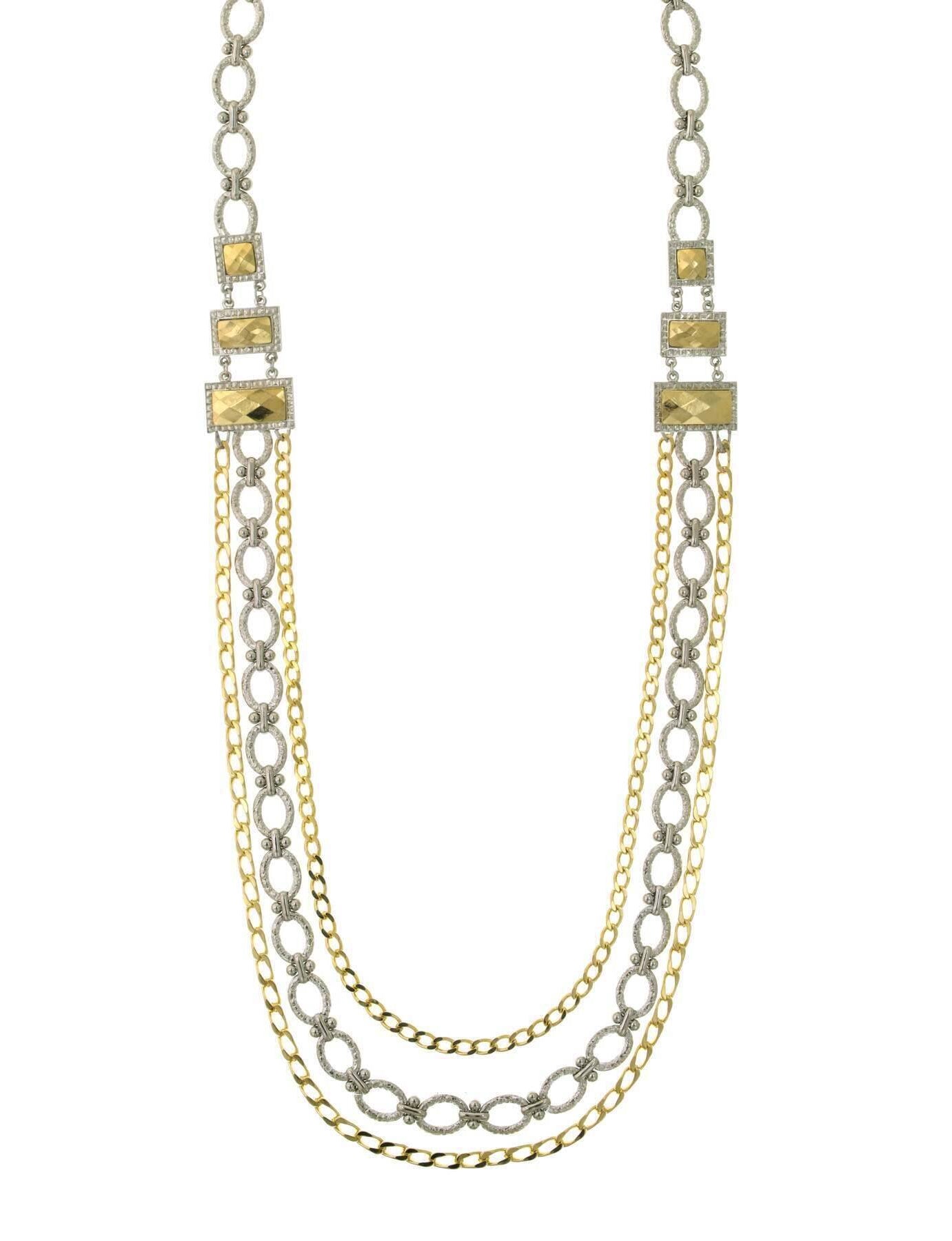 1928 Jewelry Fusion Lux Silver And Gold Chain Draped Necklace 34"