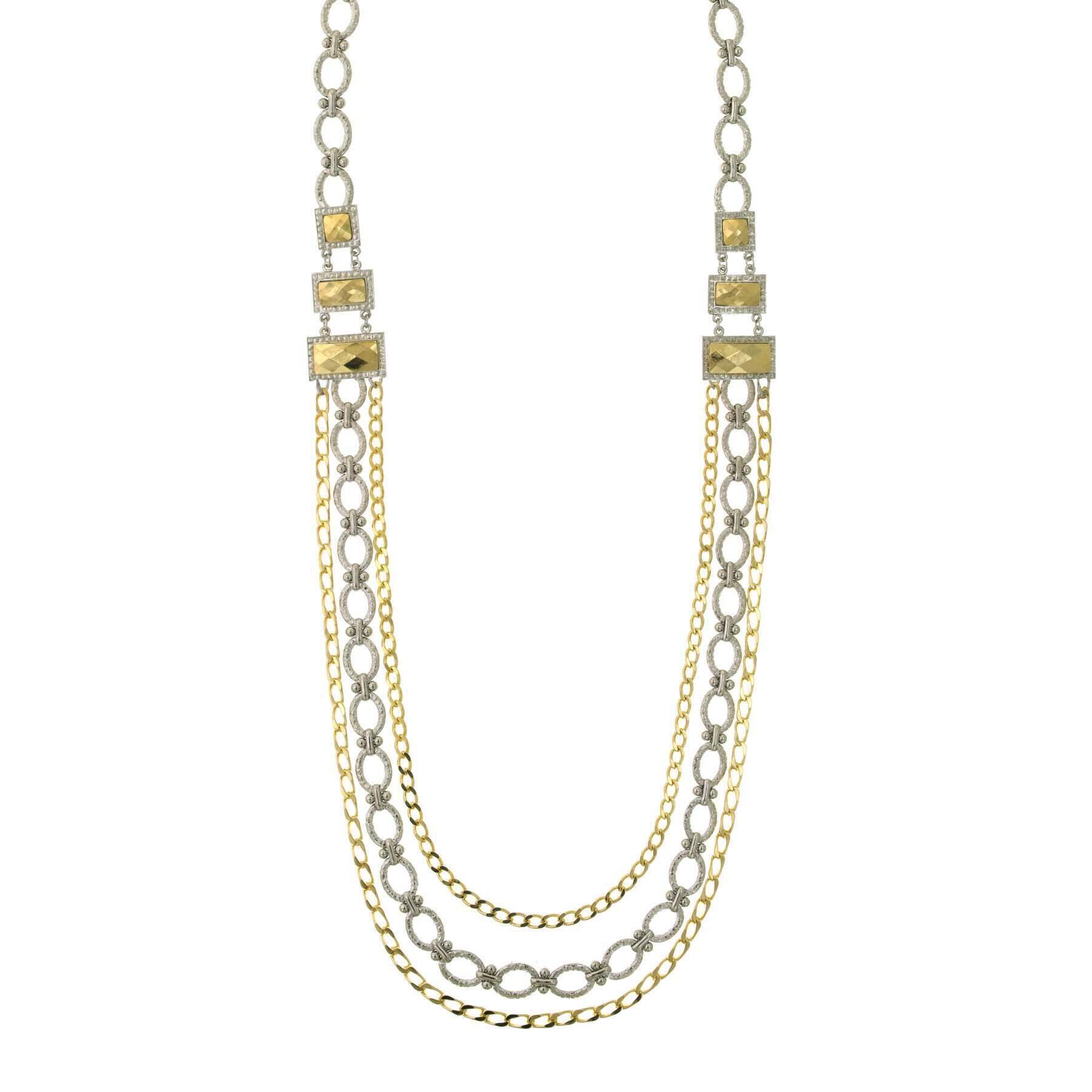 1928 Jewelry Fusion Lux Silver And Gold Chain Draped Necklace 34"