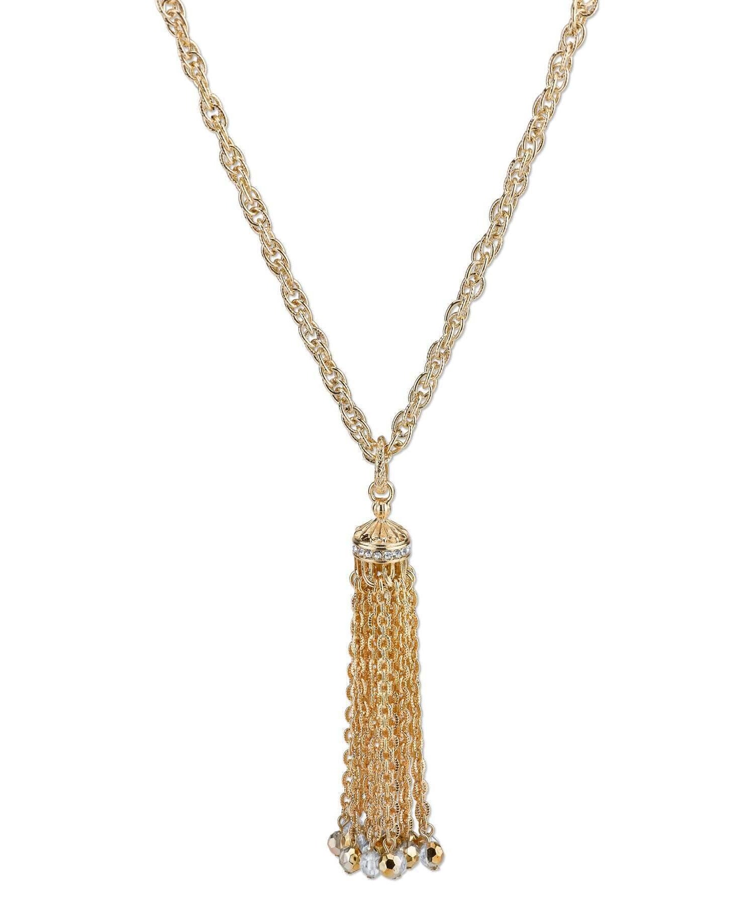 2028 Jewelry Crystal And Hematite Color Accent Tassel Necklace 30"
