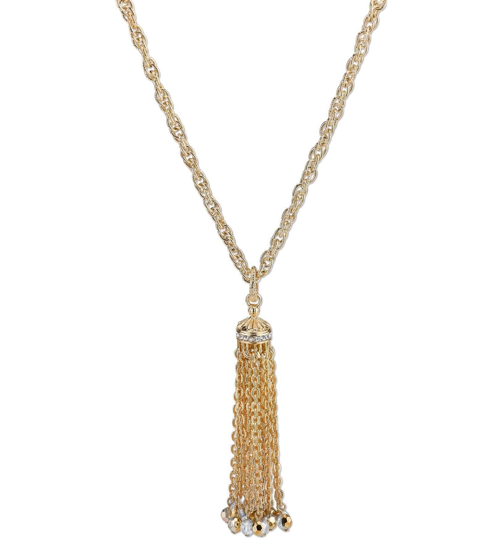 2028 Jewelry Crystal And Hematite Color Accent Tassel Necklace 30"