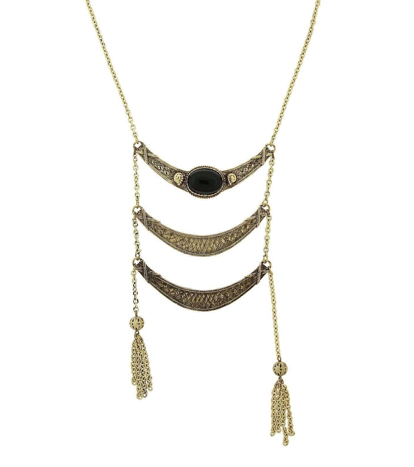 2028 Jewelry Antique Inspired Ladder And Tassel Necklace 28"