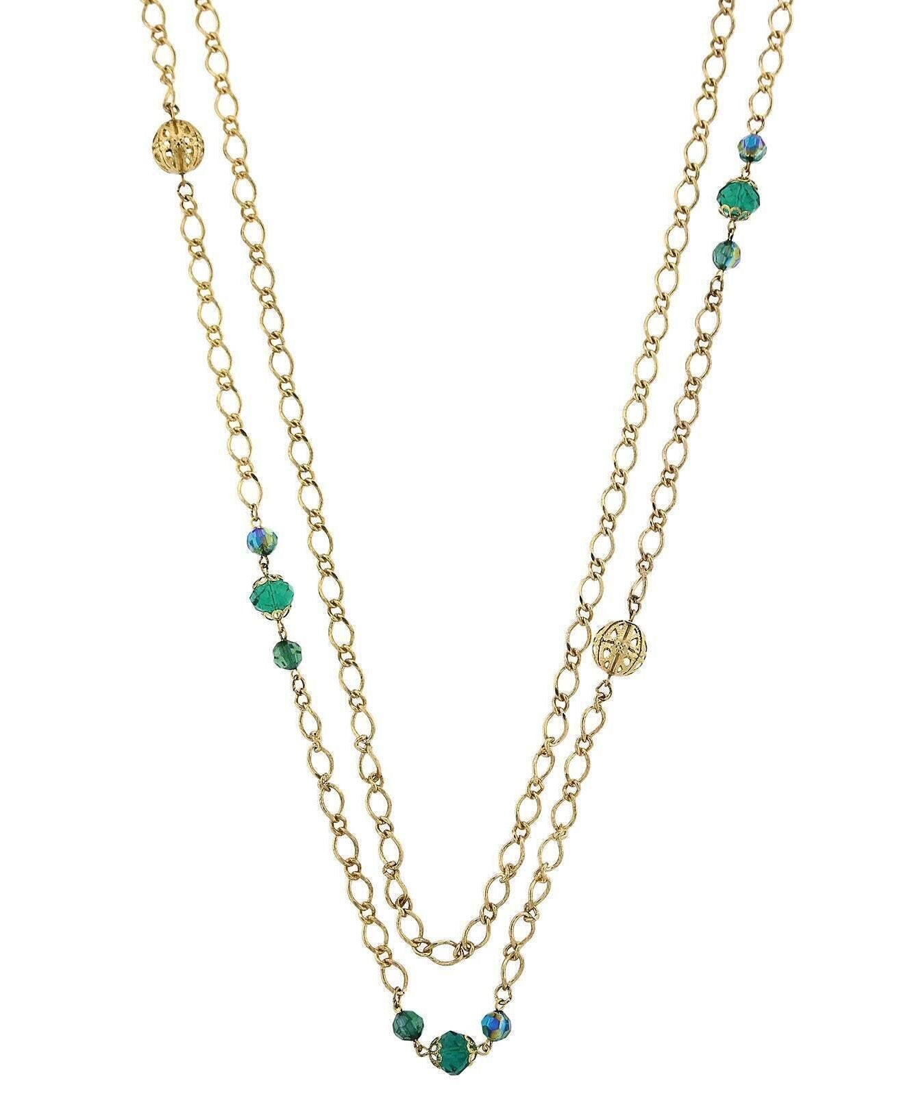 2028 Jewelry Long Layered Chain AB Crystal Necklace 42"