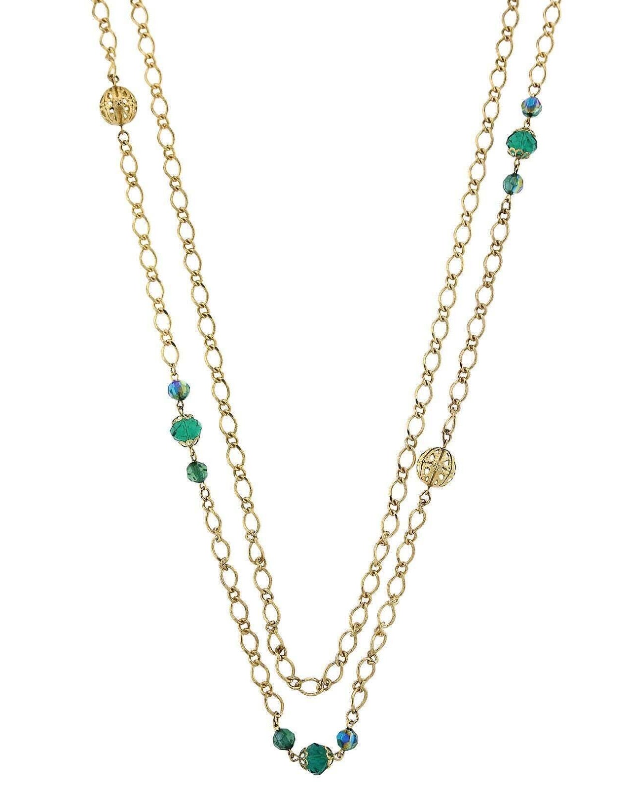 2028 Jewelry Long Layered Chain AB Crystal Necklace 42"