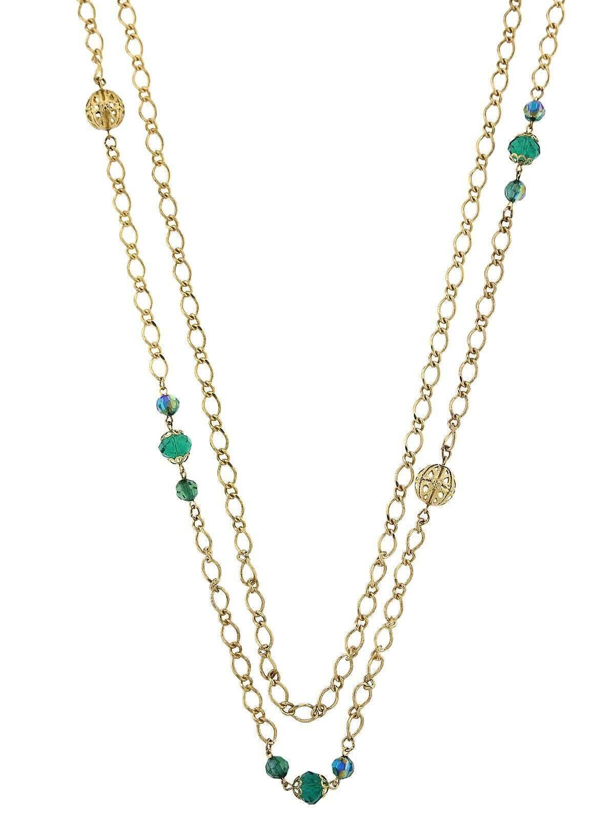 2028 Jewelry Long Layered Chain AB Crystal Necklace 42"