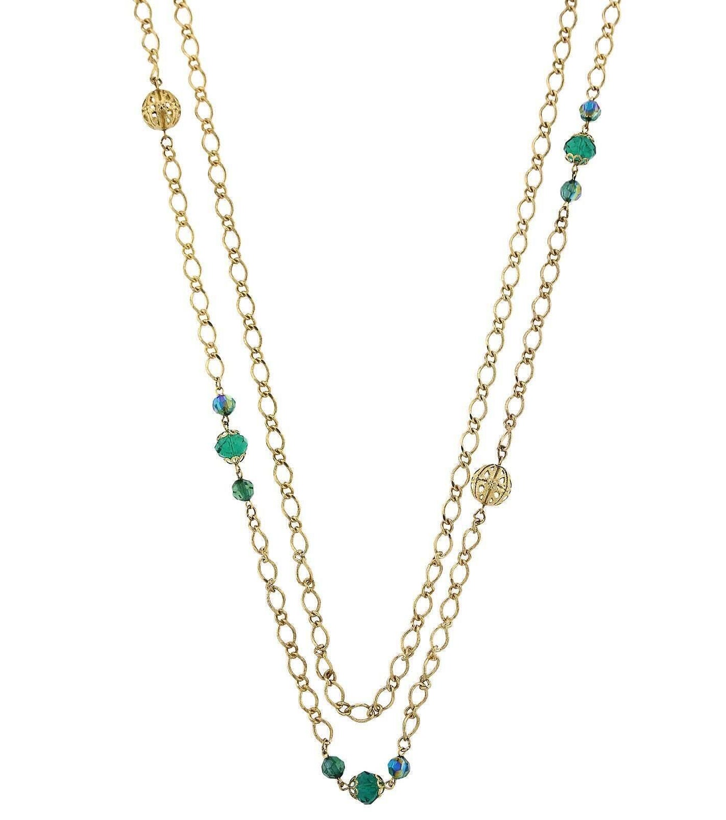 2028 Jewelry Long Layered Chain AB Crystal Necklace 42"