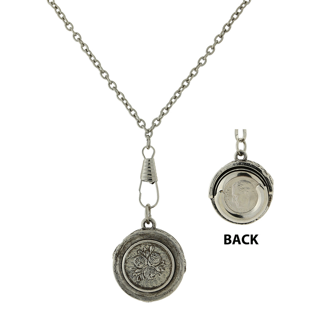 Silver Tone Pendant Dime Holder Necklace 30 In
