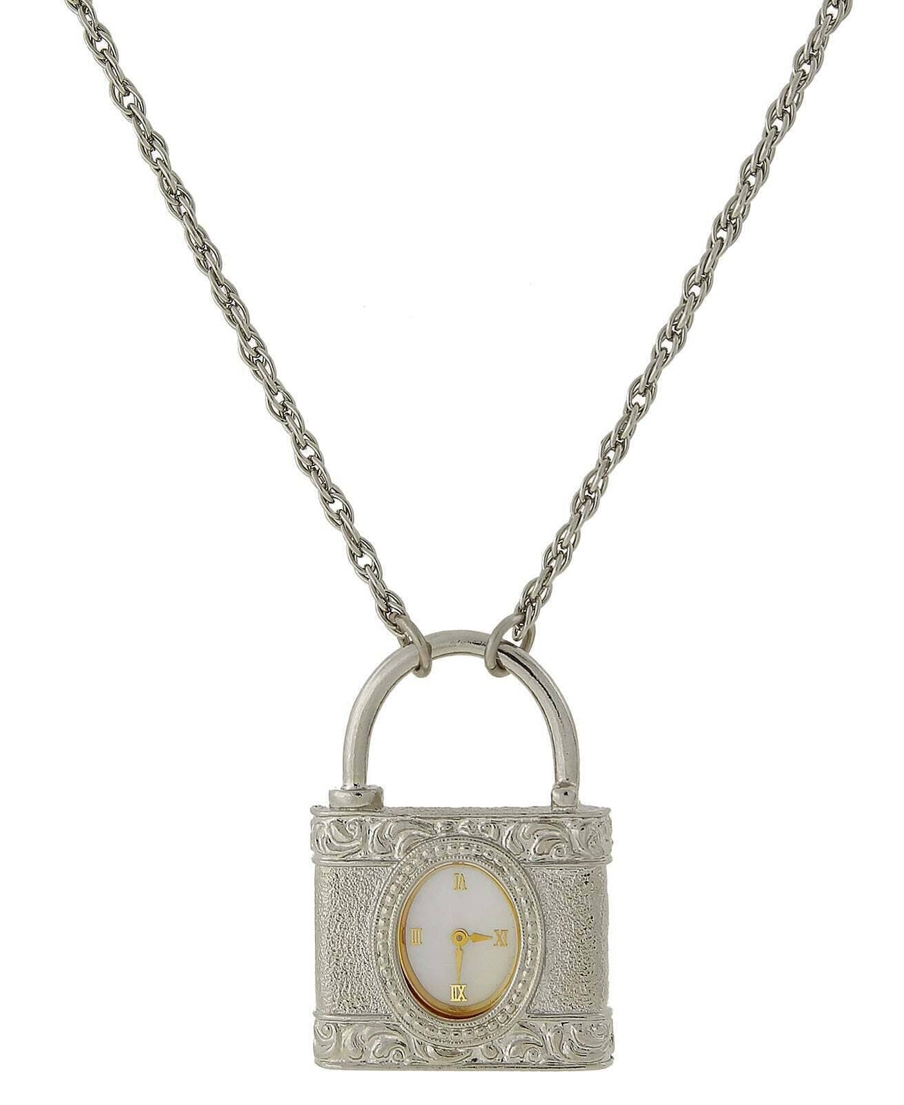 1928 Jewelry Mother Of Pearl Lock Watch Pendant Necklace 28"