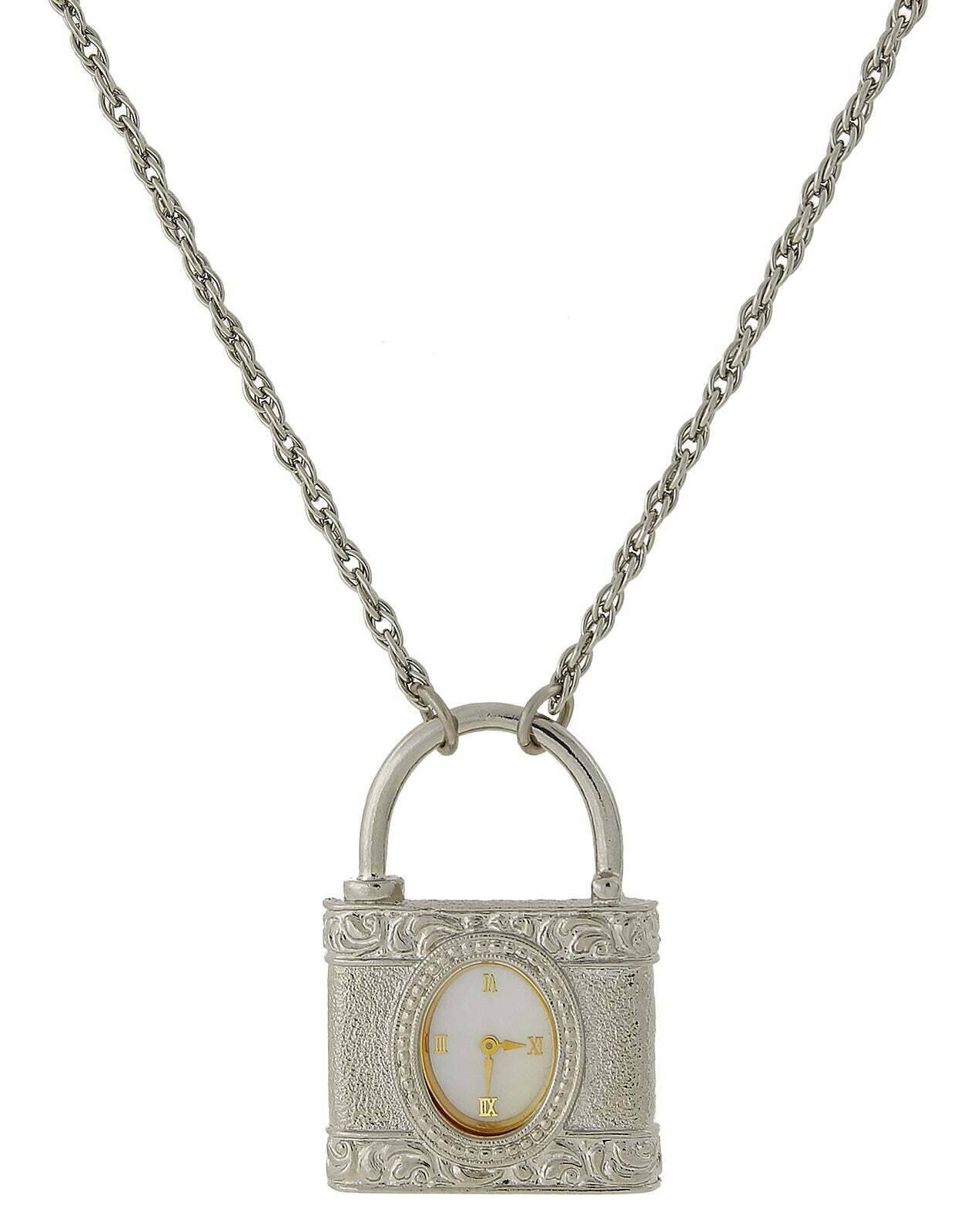 1928 Jewelry Mother Of Pearl Lock Watch Pendant Necklace 28"