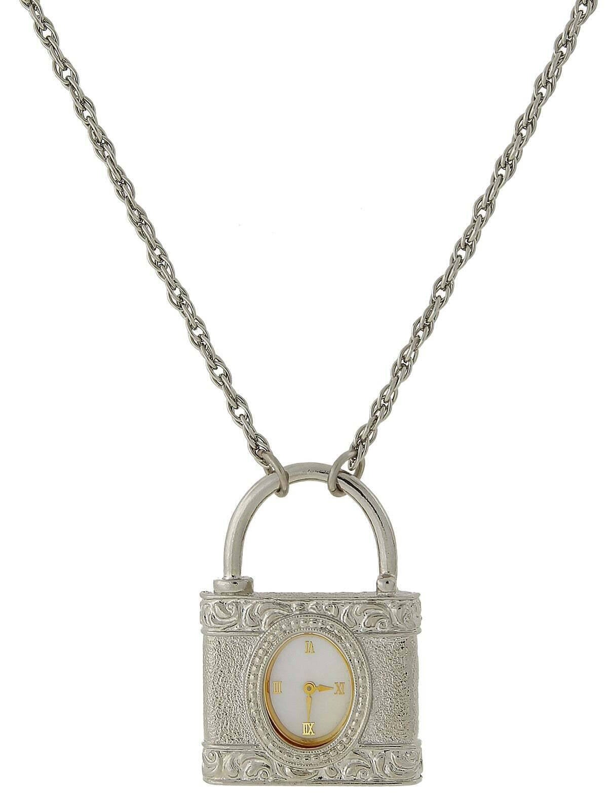 1928 Jewelry Mother Of Pearl Lock Watch Pendant Necklace 28"