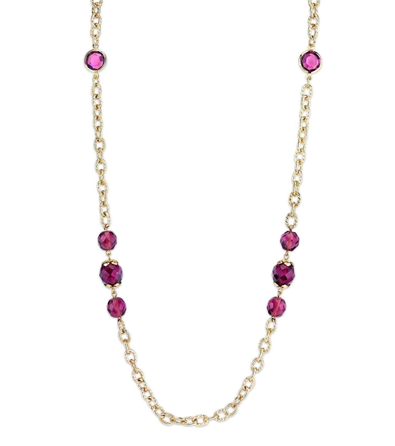 2028 Jewelry Purple Bead & Channel Stone Long Strand Necklace 42"