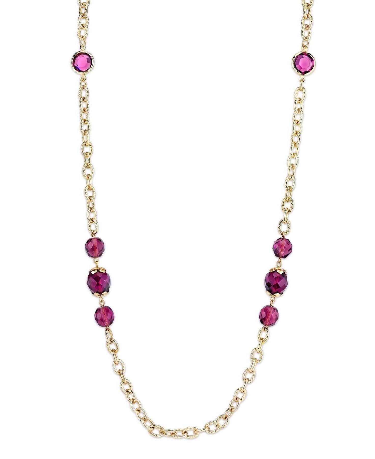 2028 Jewelry Purple Bead & Channel Stone Long Strand Necklace 42"