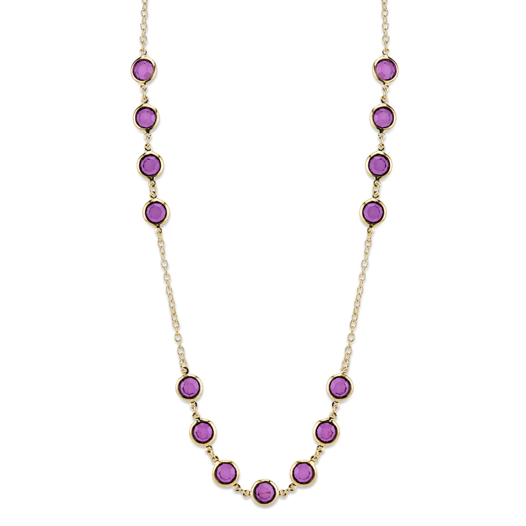 Gold Tone Purple Long Strand Necklace 42 In