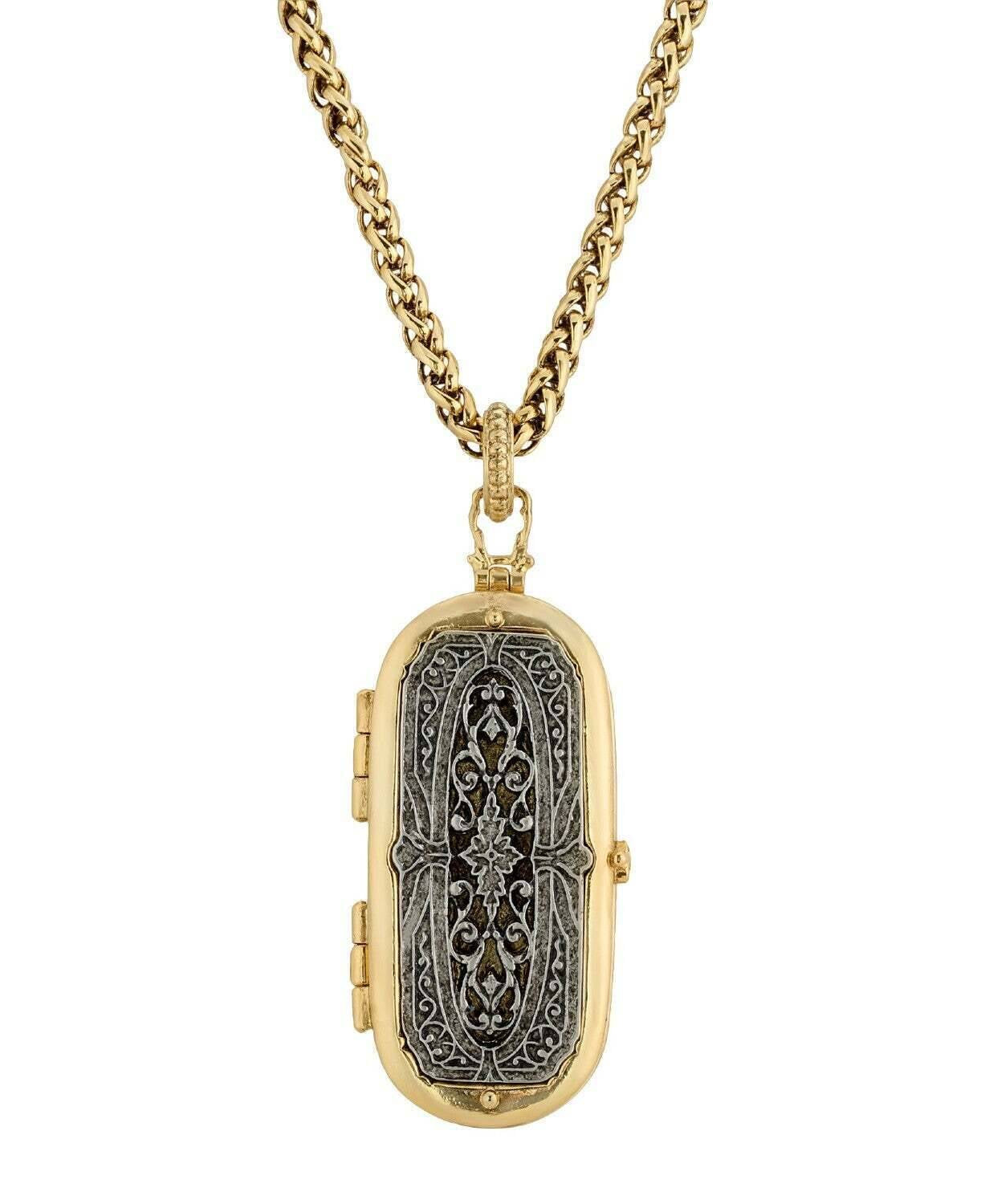 Antiquities Couture Heirloom Two Tone Vinaigrette Locket Necklace 32"