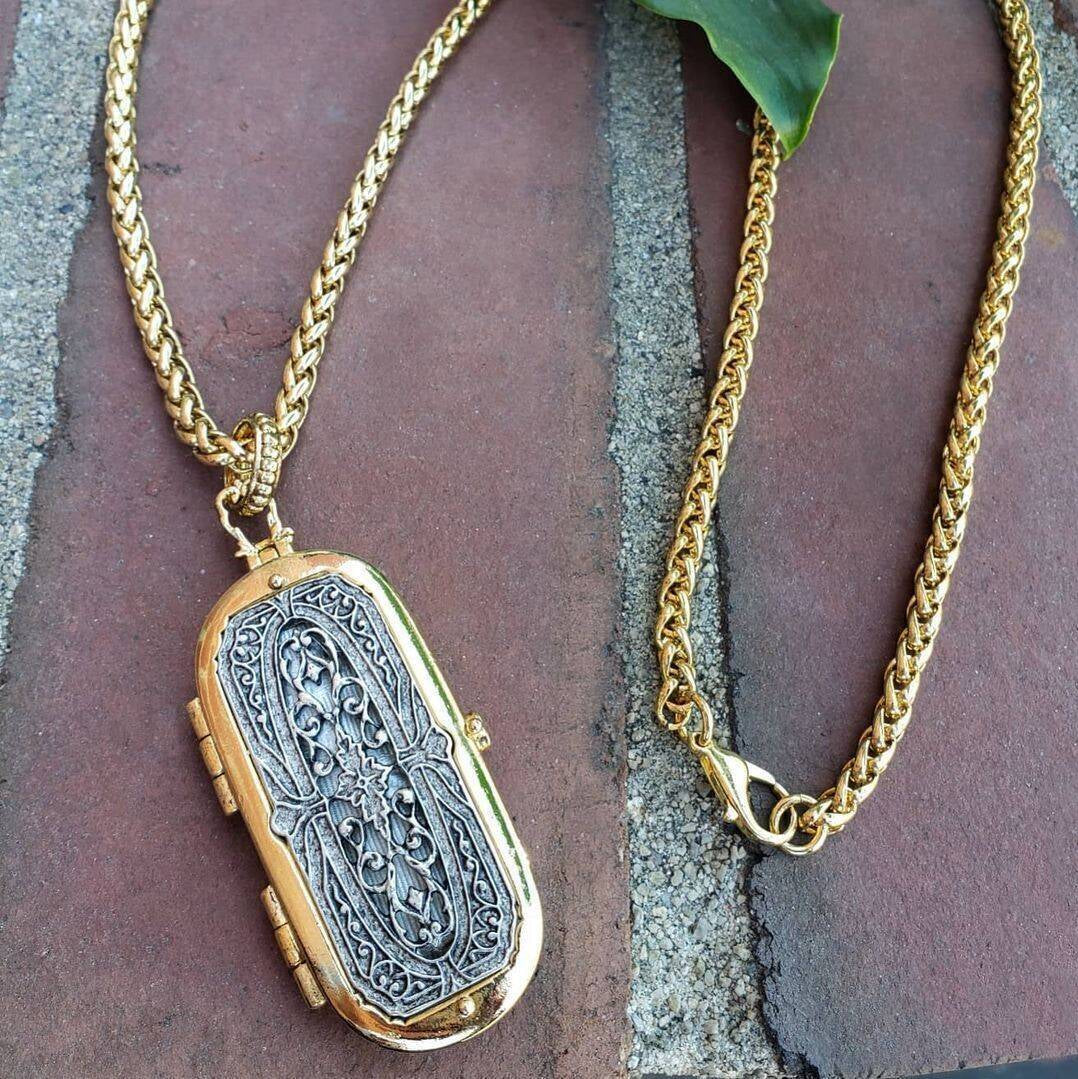 Antiquities Couture Heirloom Two Tone Vinaigrette Locket Necklace 32"