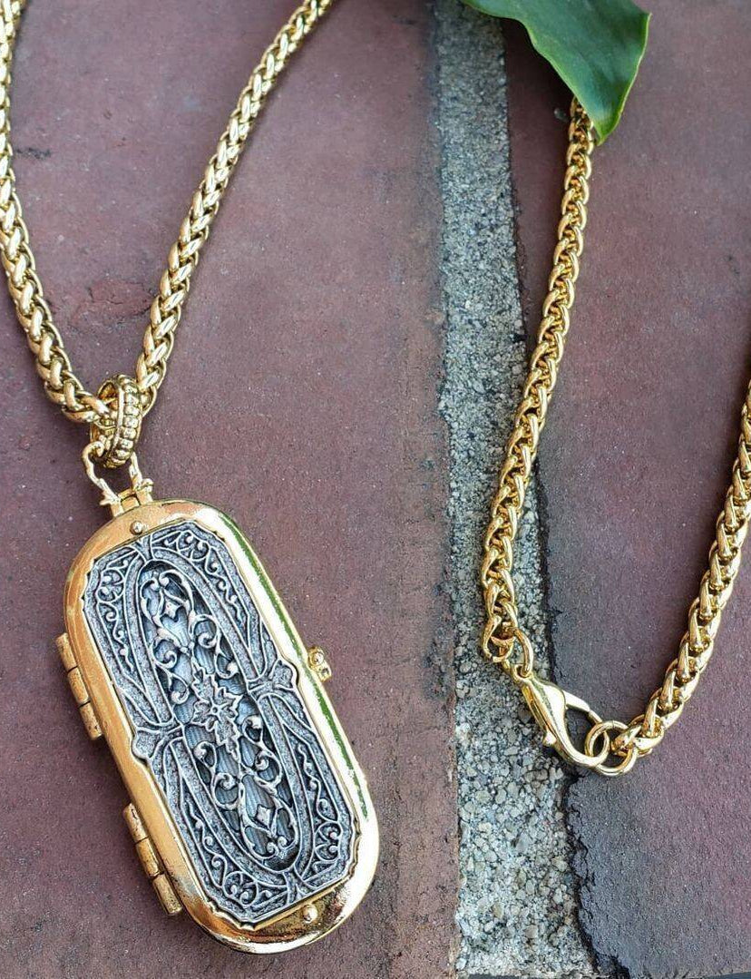 Antiquities Couture Heirloom Two Tone Vinaigrette Locket Necklace 32"