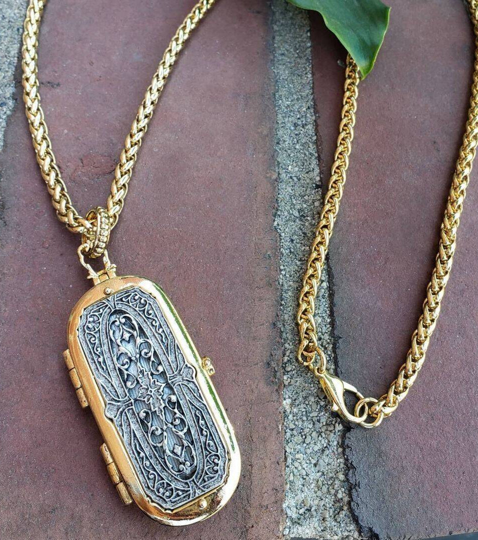 Antiquities Couture Heirloom Two Tone Vinaigrette Locket Necklace 32"
