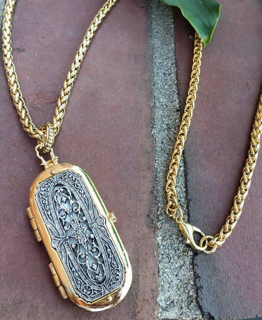 Antiquities Couture Heirloom Two Tone Vinaigrette Locket Necklace 32"