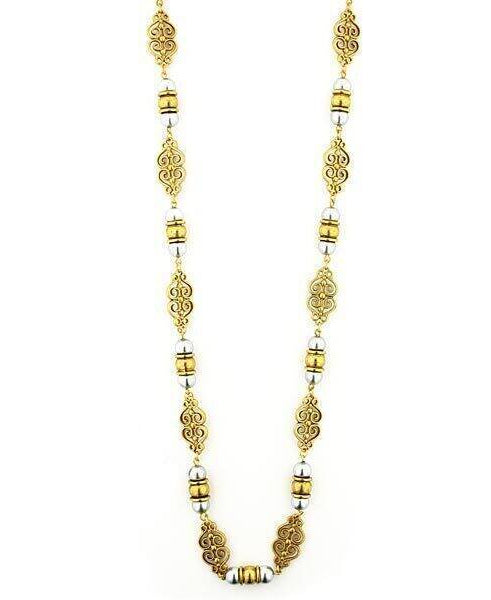 Antiquities Couture Polished Grey Faux Pearl Scroll Rope Necklace 48"