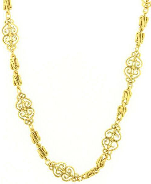 Antiquities Couture Gold Scrollwork Heart Filigree Chain Rope Necklace 46"