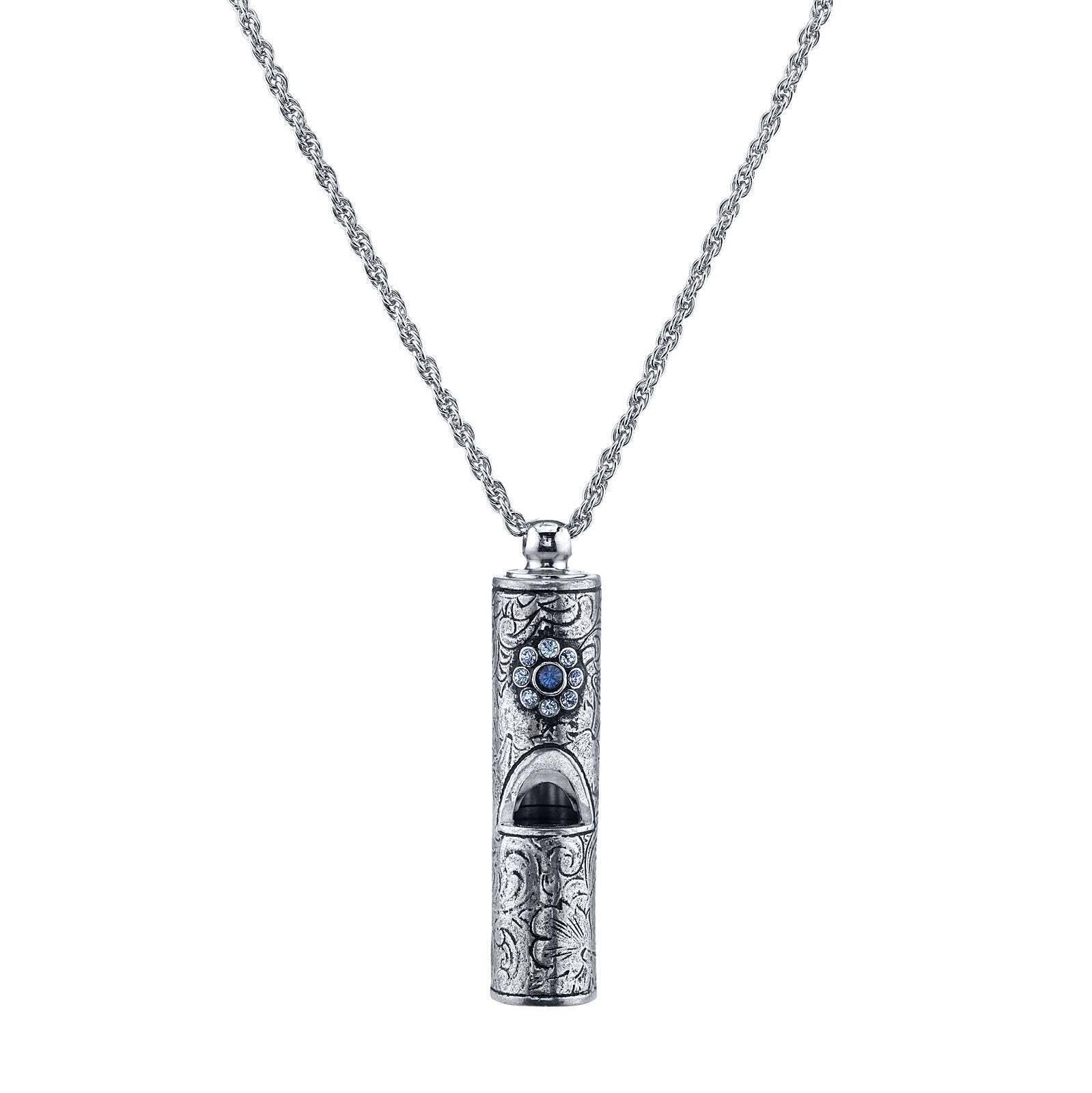 1928 Jewelry Antiqued Pewter Whistle With Flower Necklace 28"