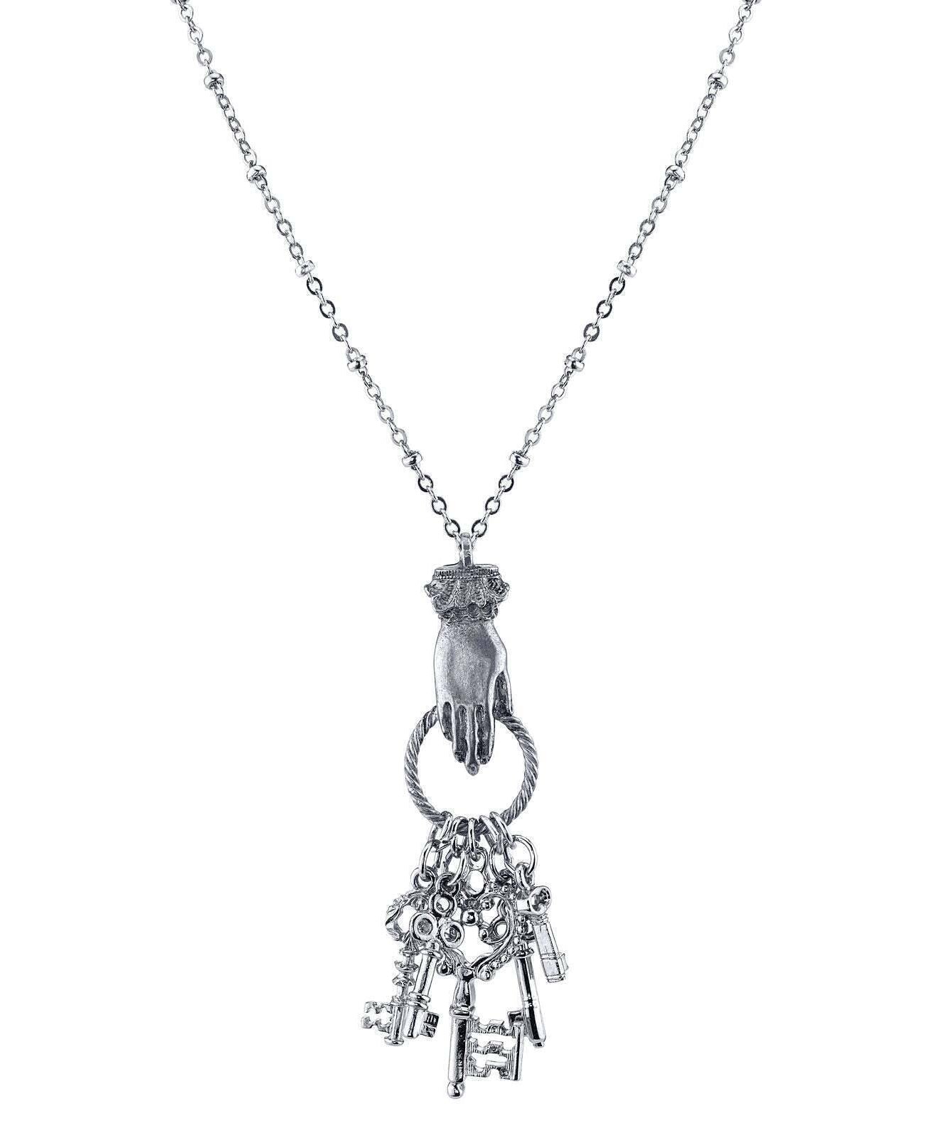 1928 Jewelry Multi Skeleton Keys Charm Hand Pendant Necklace 28"
