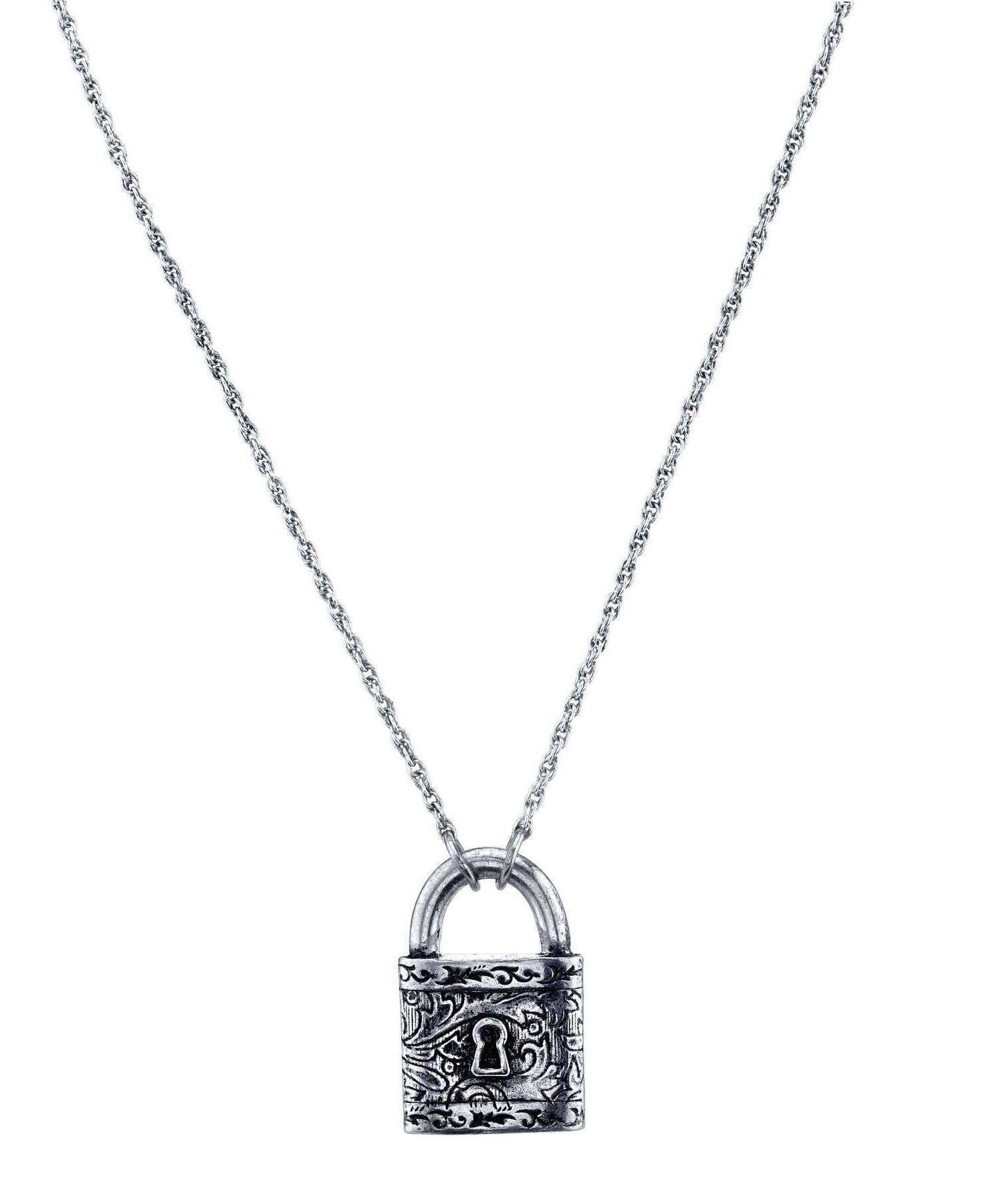 1928 Jewelry Antiqued Old Fashioned Padlock Pendant Necklace 28"