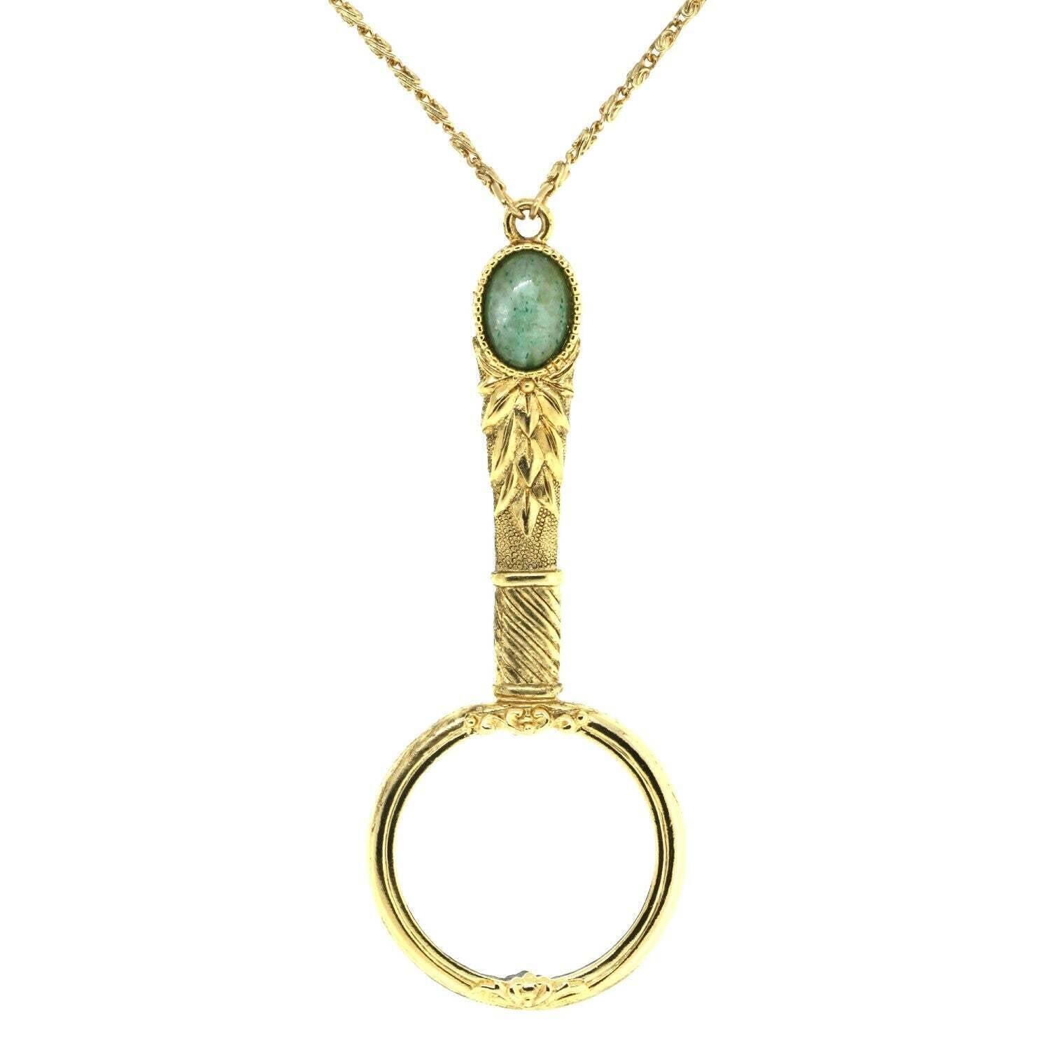 1928 Jewelry Deco Oval Gemstone Magnifying Glass Pendant Necklace 30" - Magnification Power: 2X