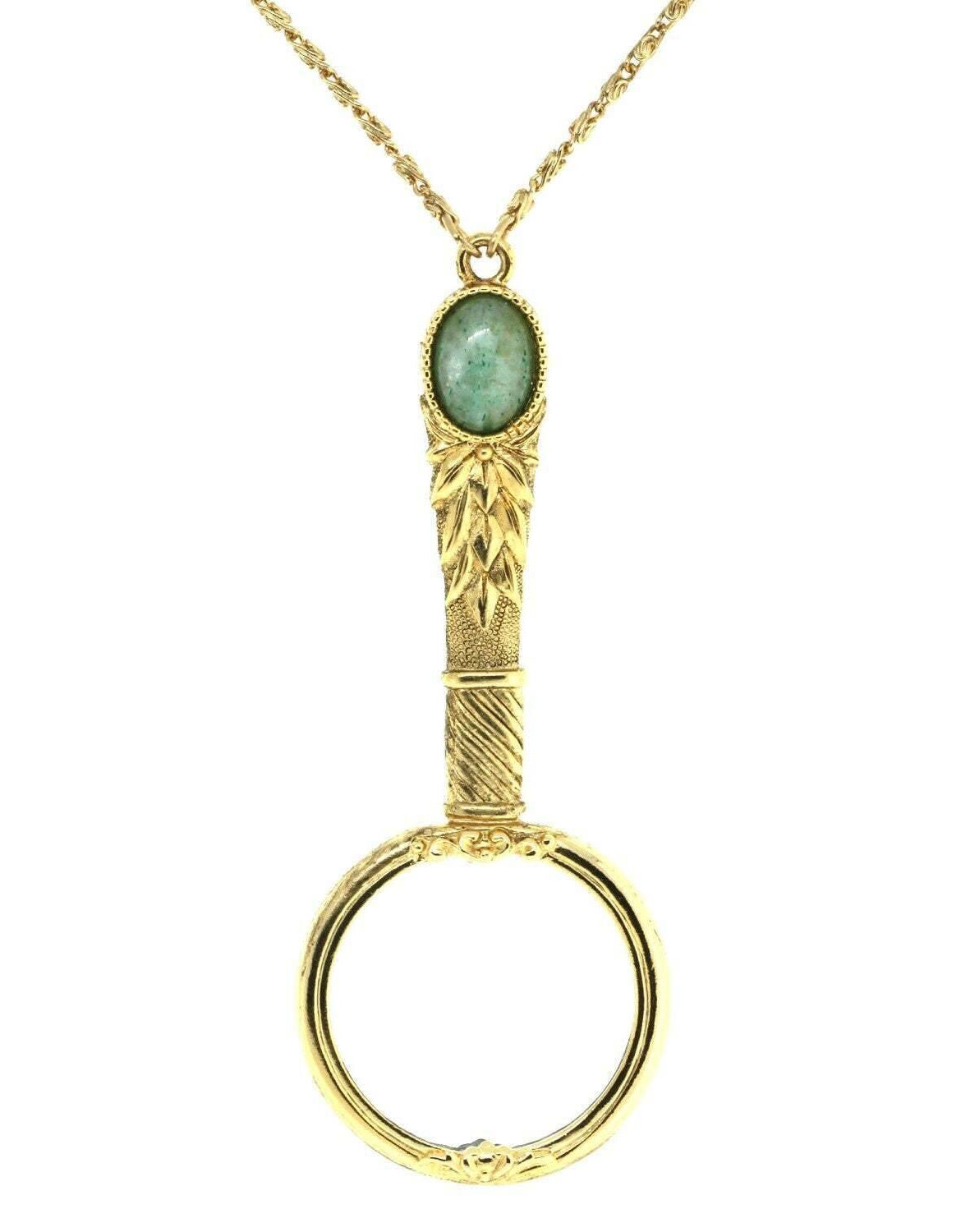 1928 Jewelry Deco Oval Gemstone Magnifying Glass Pendant Necklace 30" - Magnification Power: 2X