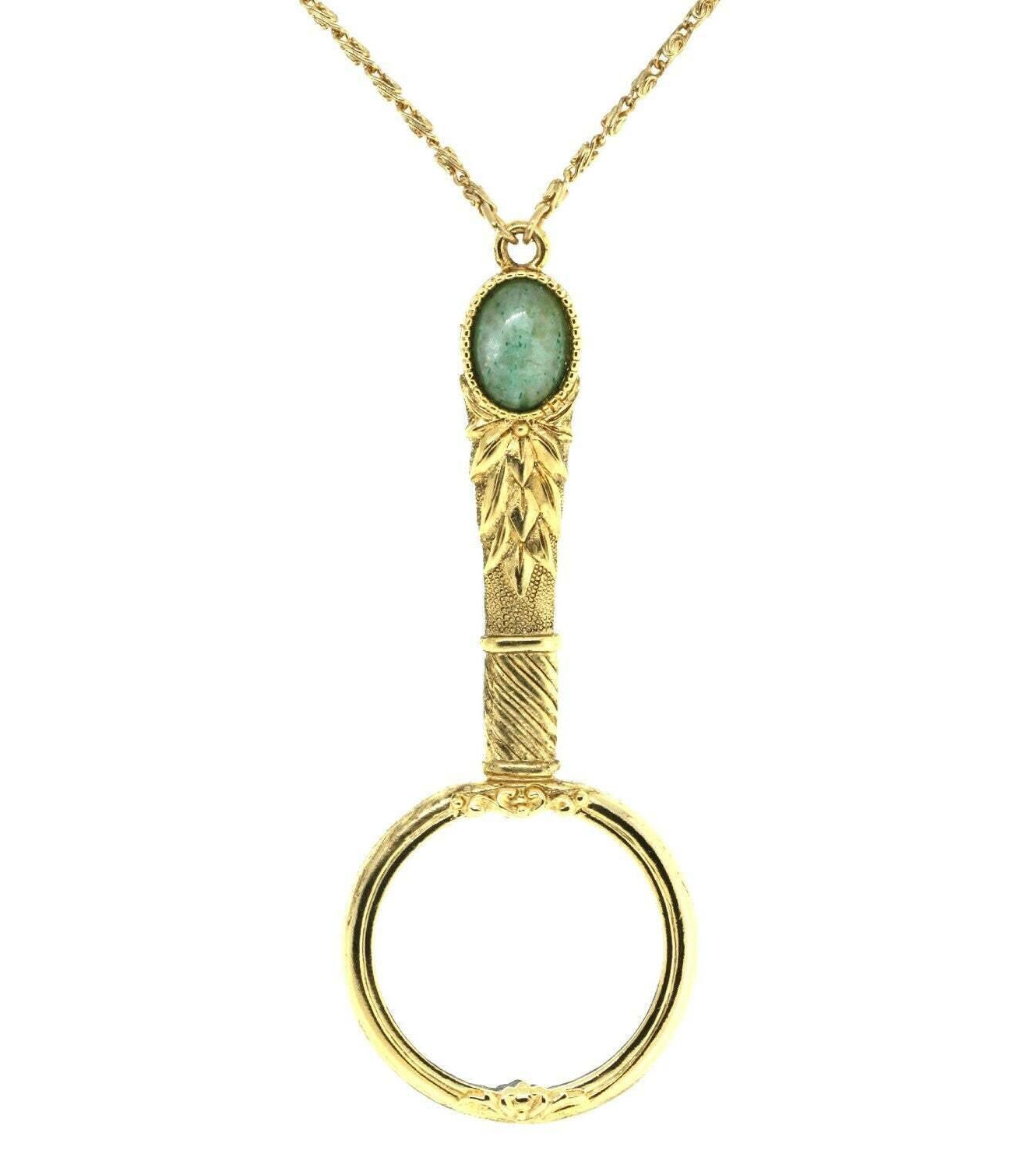 1928 Jewelry Deco Oval Gemstone Magnifying Glass Pendant Necklace 30" - Magnification Power: 2X