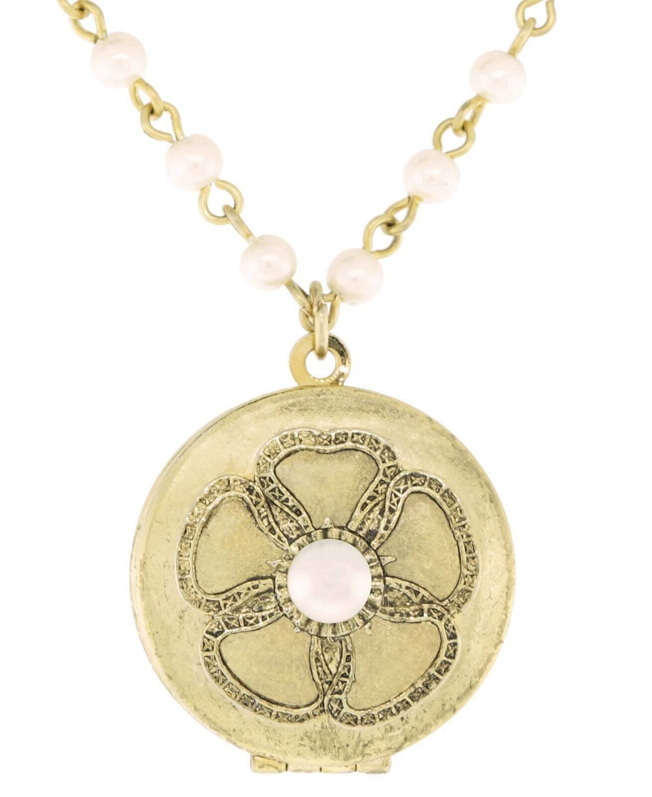 1928 Jewelry Faux Pearl Chain Locket Necklace 18"