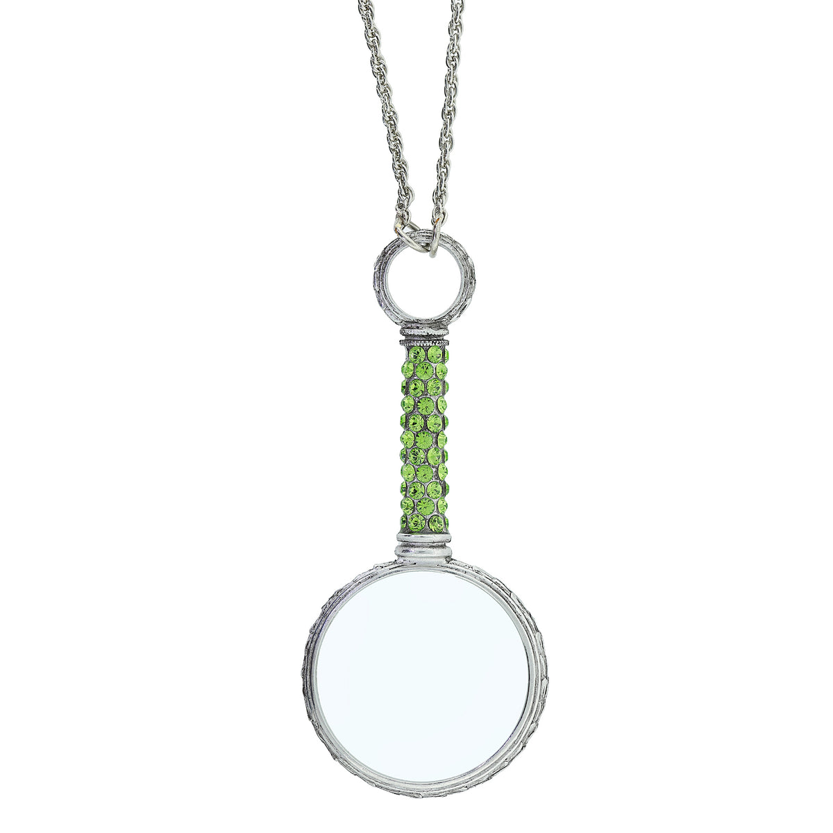 Pewter Crystal Cross Round Magnifying Glass Necklace - Catholic Gifts &  Books
