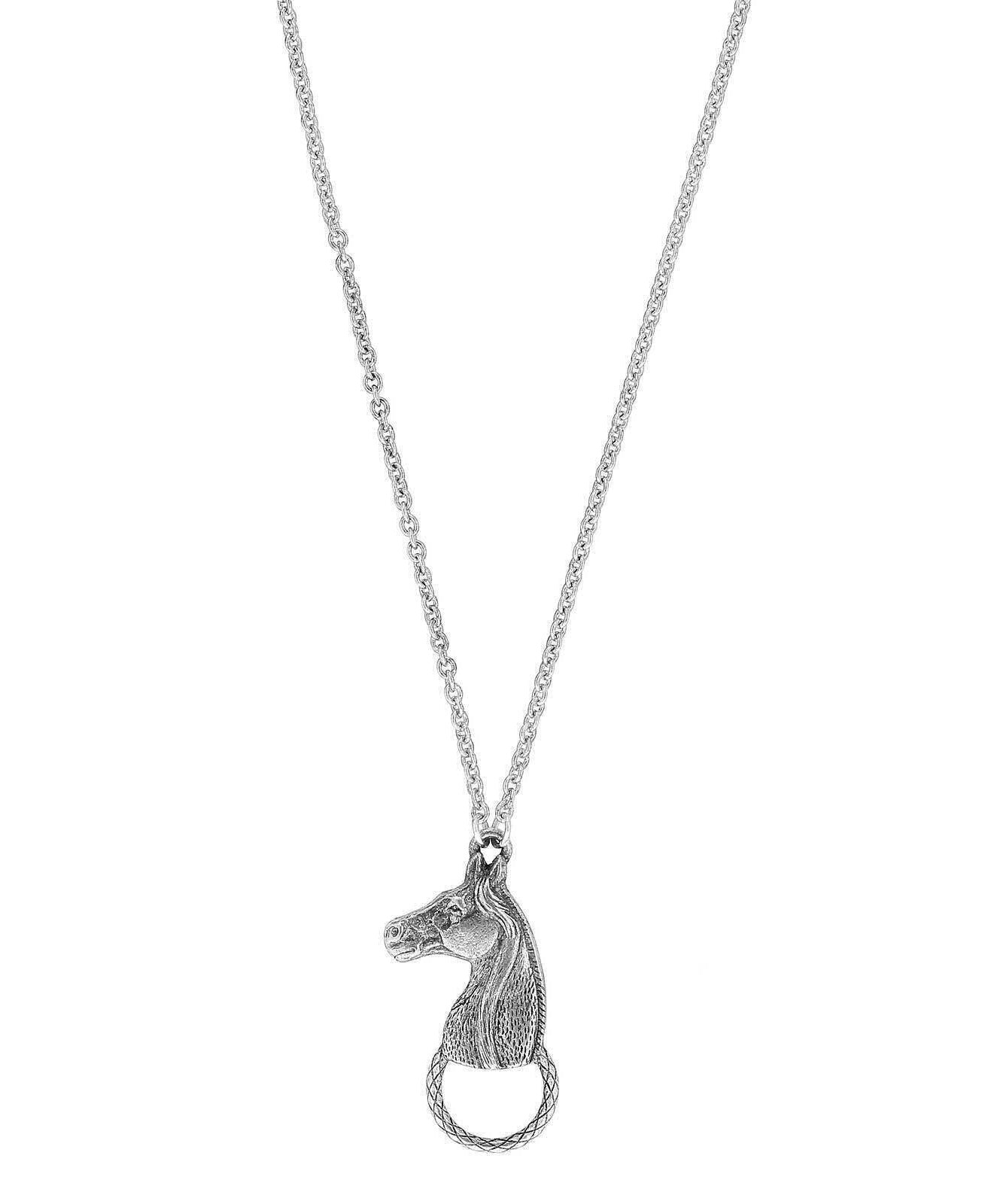 1928 Jewelry Antiqued Horse Head Badge & Eyeglass Holder Chain Necklace 28"