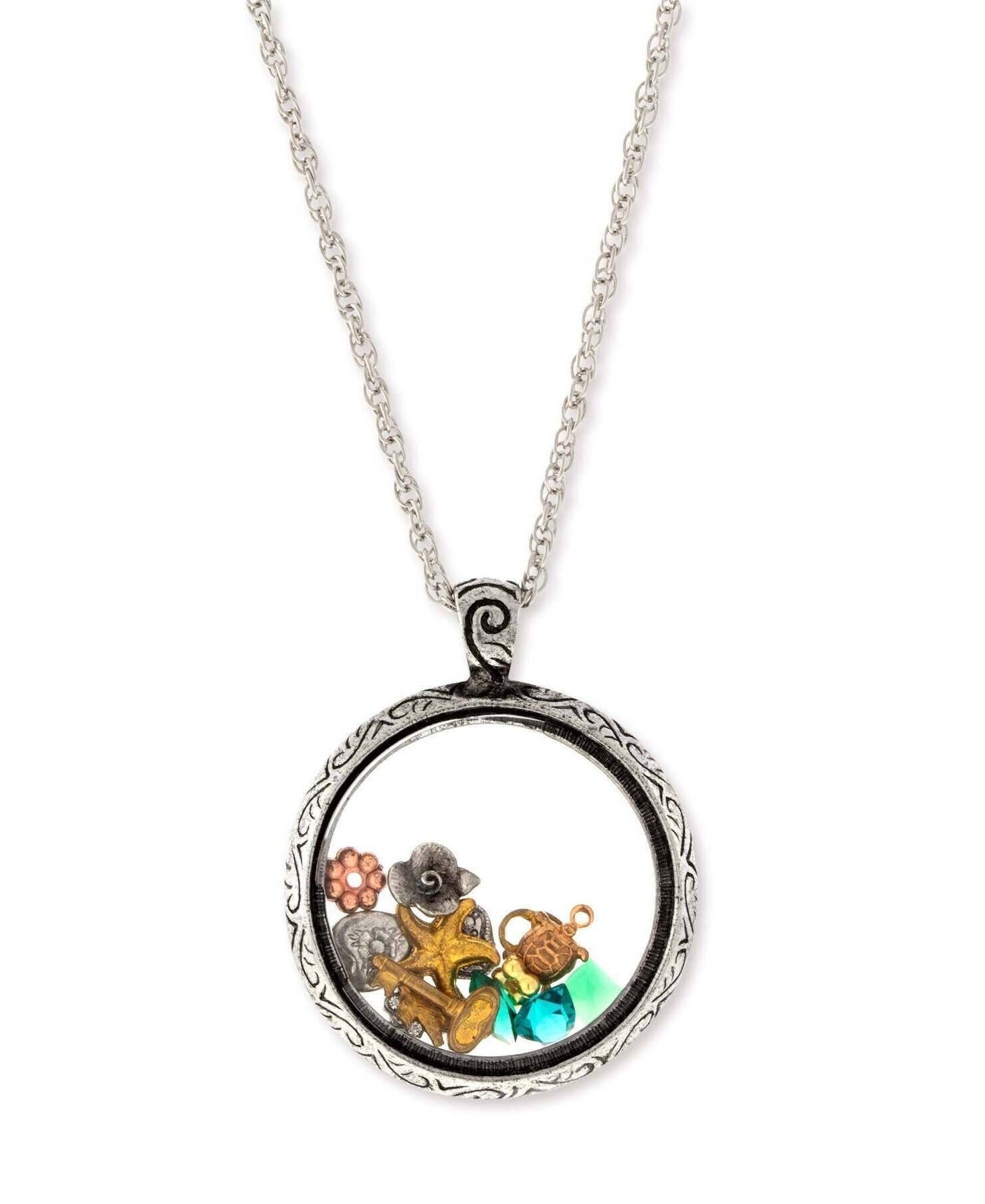 1928 Jewelry Round Multi Charms Glass Pendant Necklace 30"