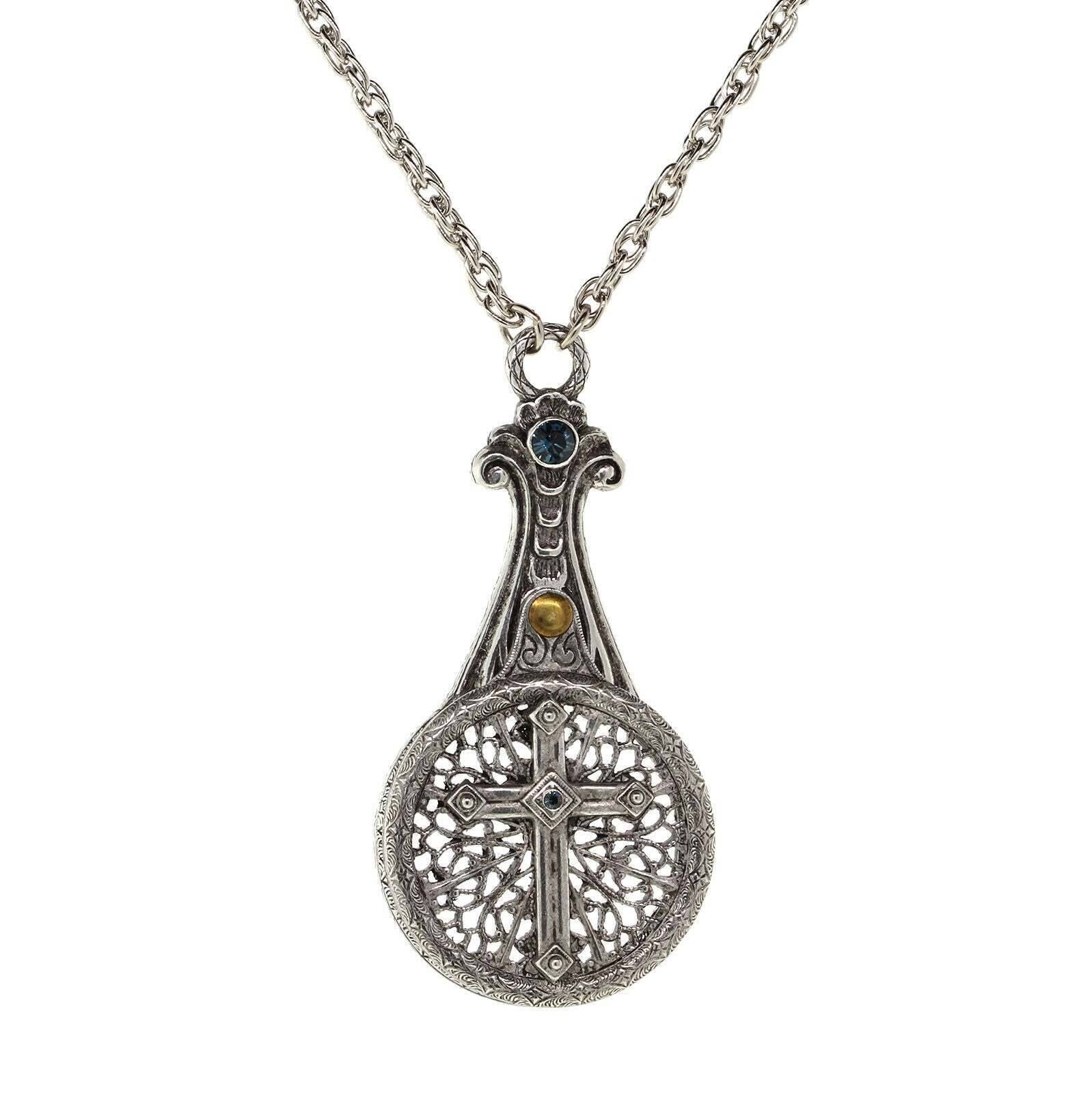1928 Jewelry Medi Cross Filigree Sliding Magnifying Glass Crystal Necklace 30" - Magnification Power: 2X
