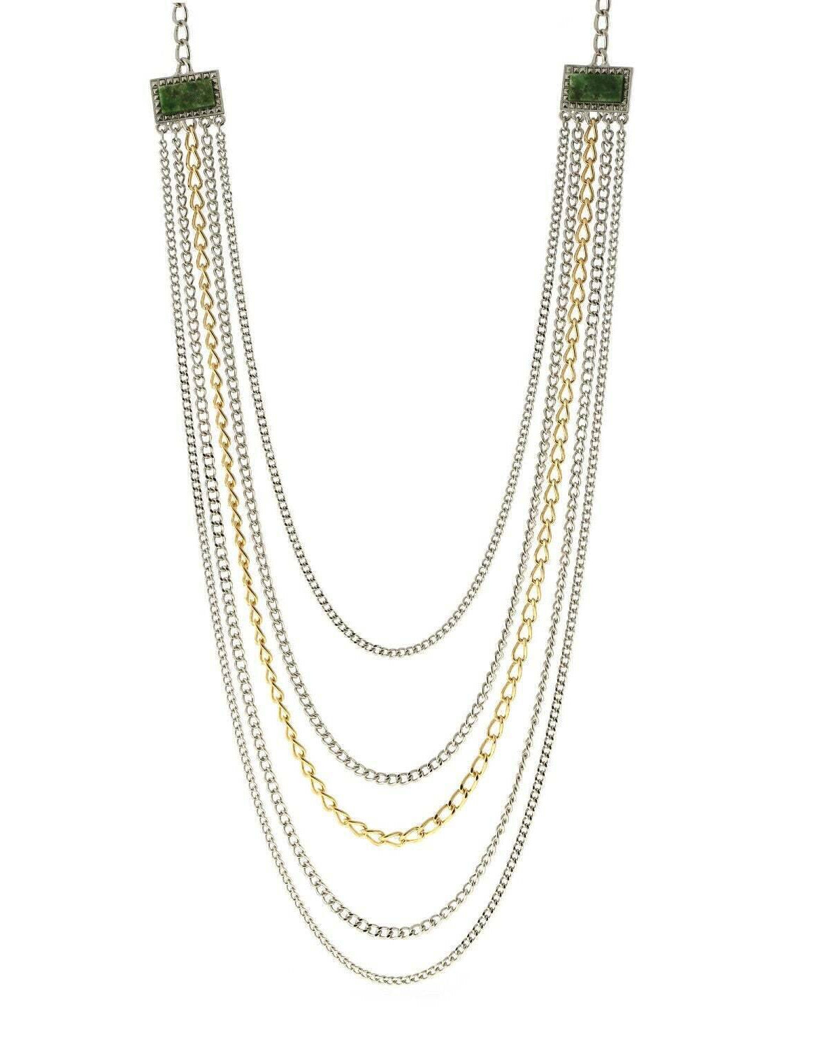 1928 Jewelry Two Tone Multi Chain Square Gemstone Necklace 32"