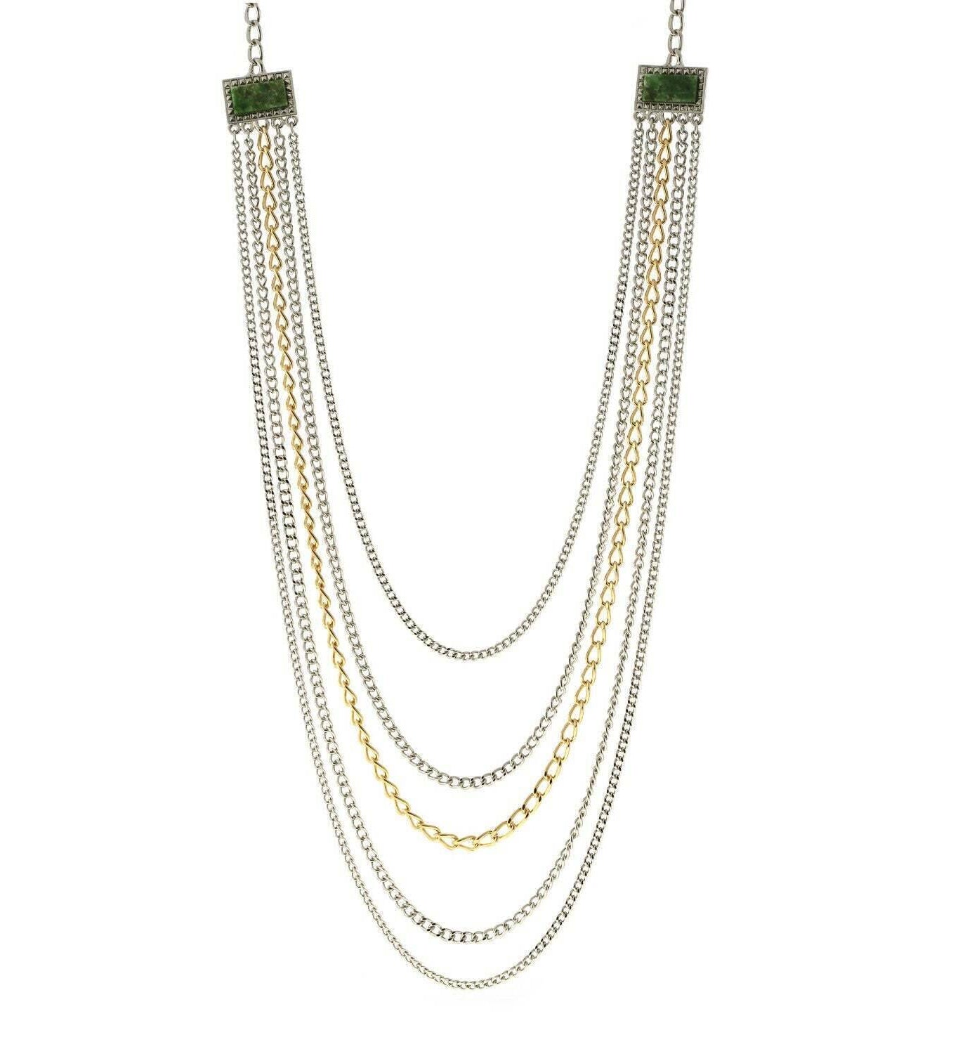 1928 Jewelry Two Tone Multi Chain Square Gemstone Necklace 32"