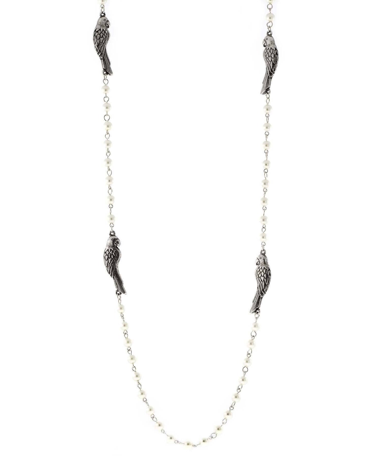 1928 Jewelry Parrot White Faux Pearl Chain Necklace 36"