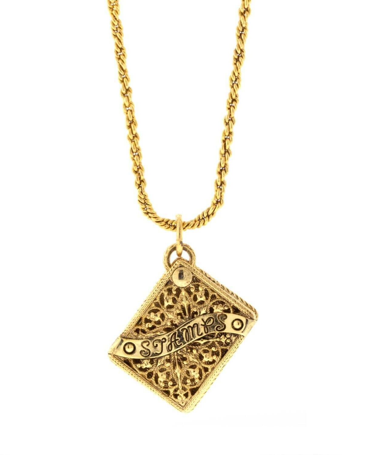 Antiquities Couture Postage Stamp Holder Locket Necklace 32"